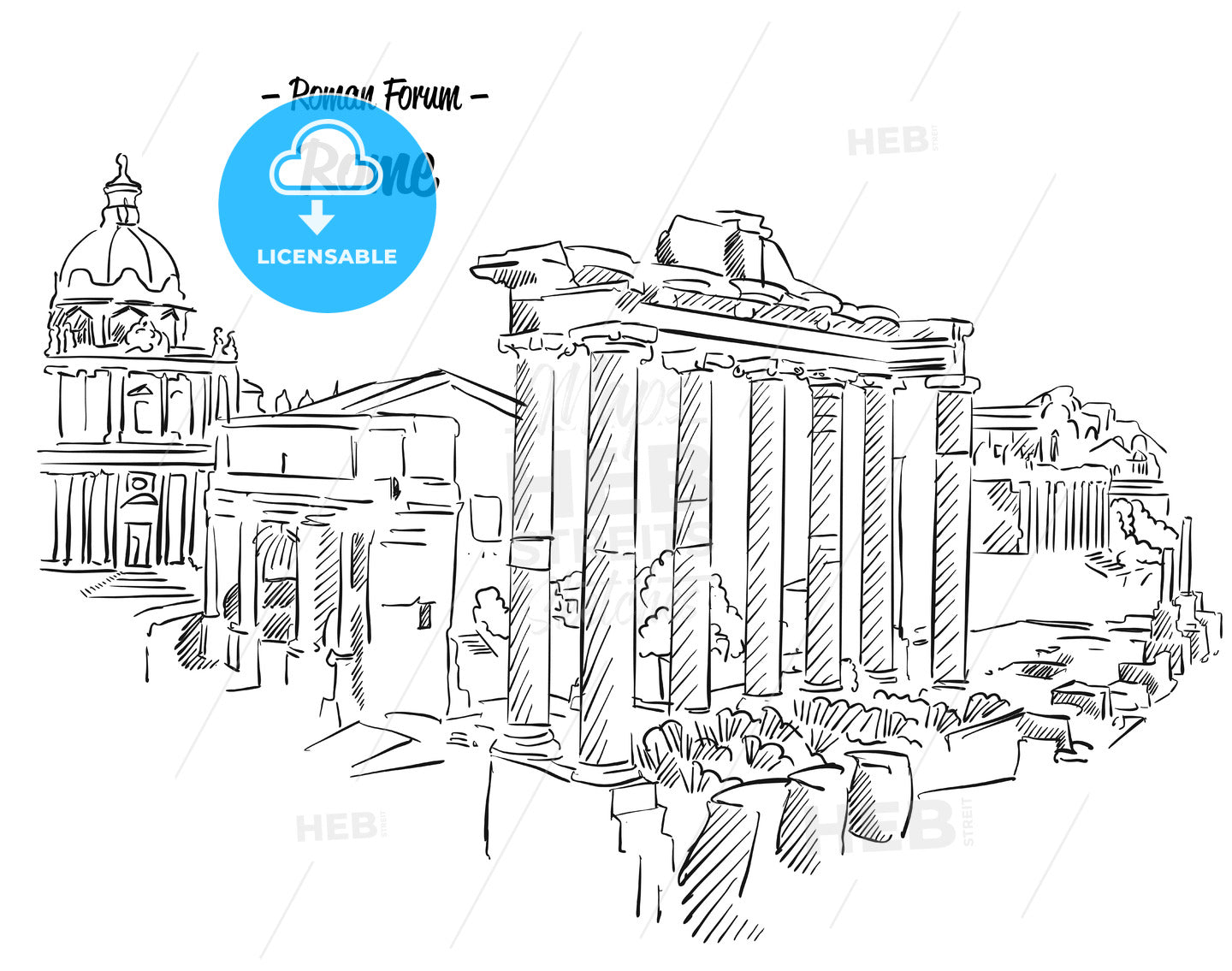 Rome Roman Forum Sketch Famous Landmark – instant download