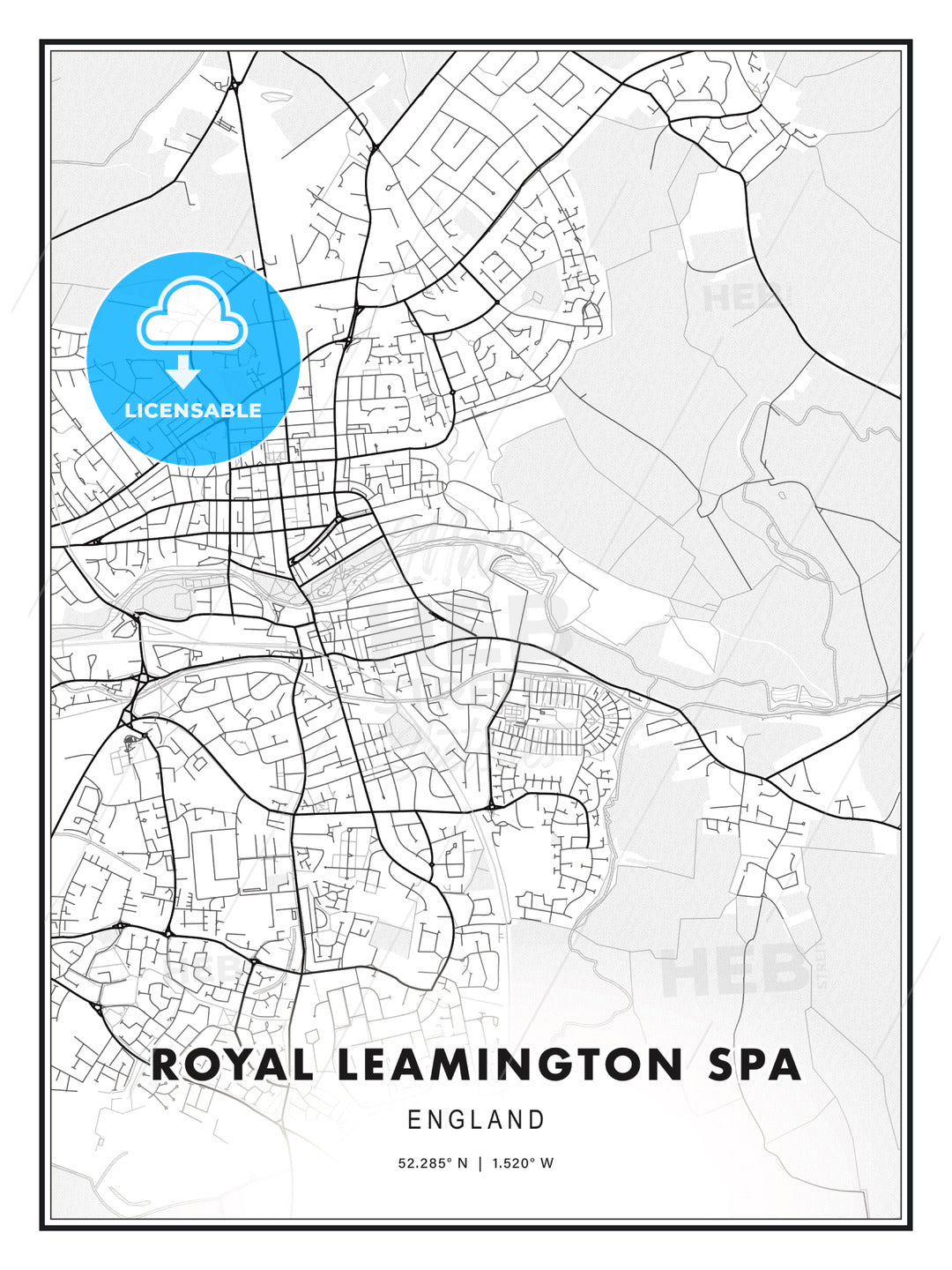 Royal Leamington Spa, England, Modern Map Print Template in Various