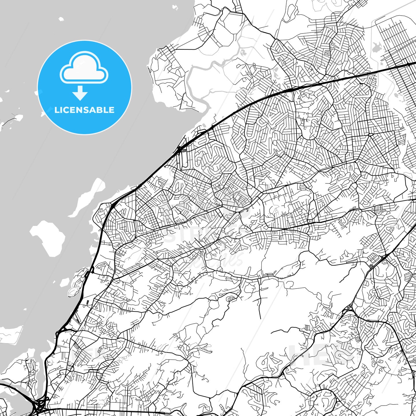 São Gonçalo, Rio de Janeiro, downtown map, light