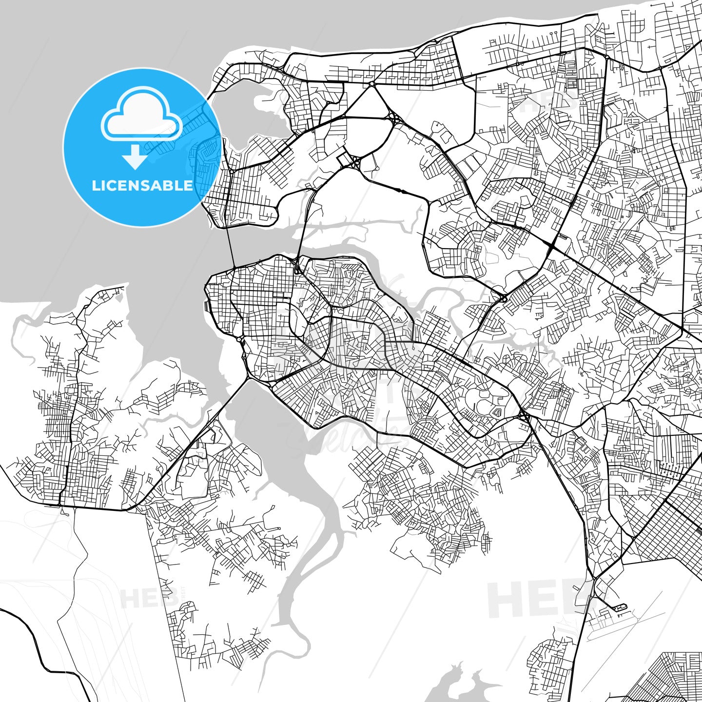São Luís, Maranhão, downtown map, light
