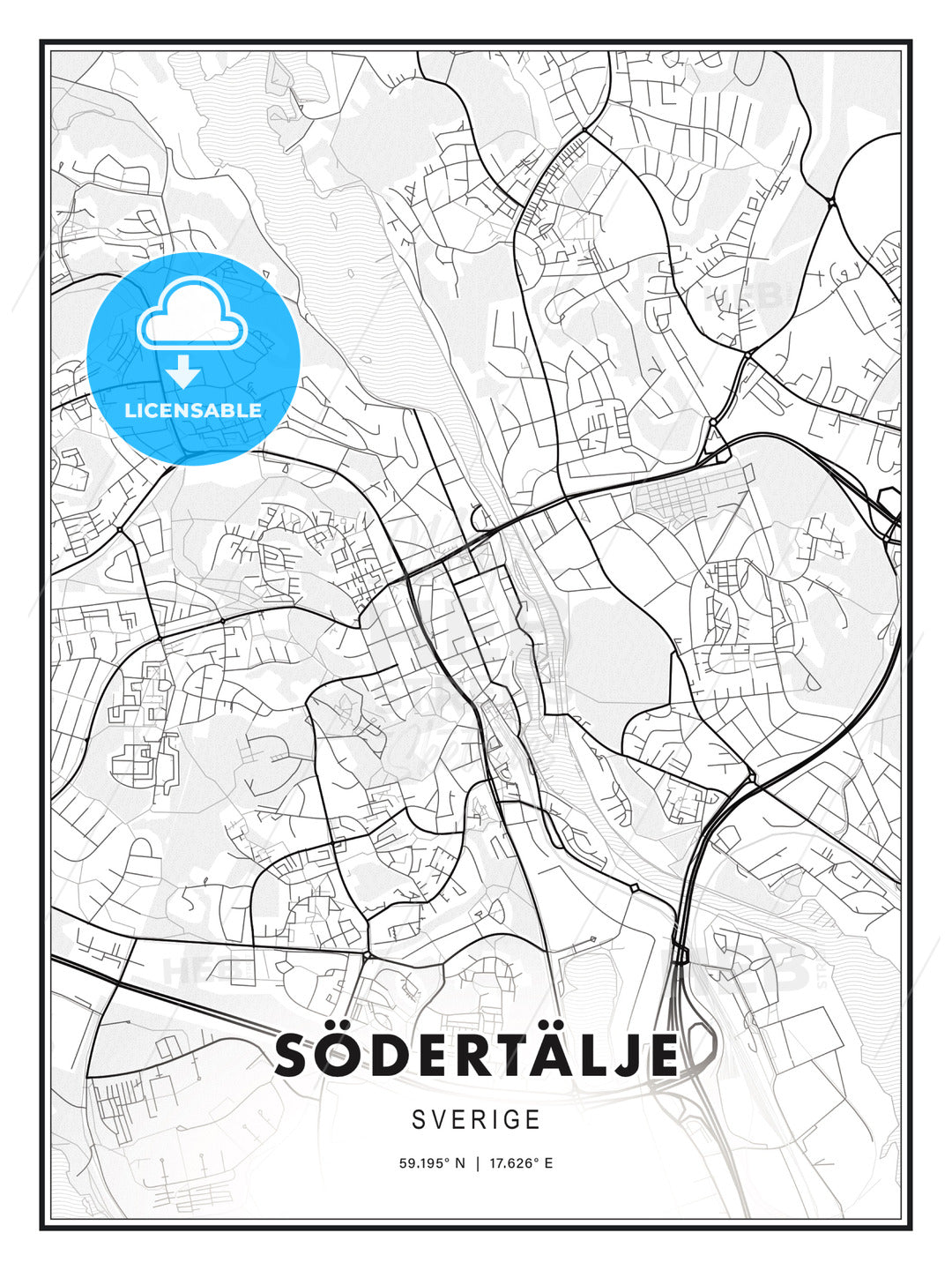 Södertälje, Sweden, Modern Print Template in Various Formats - HEBSTREITS Sketches