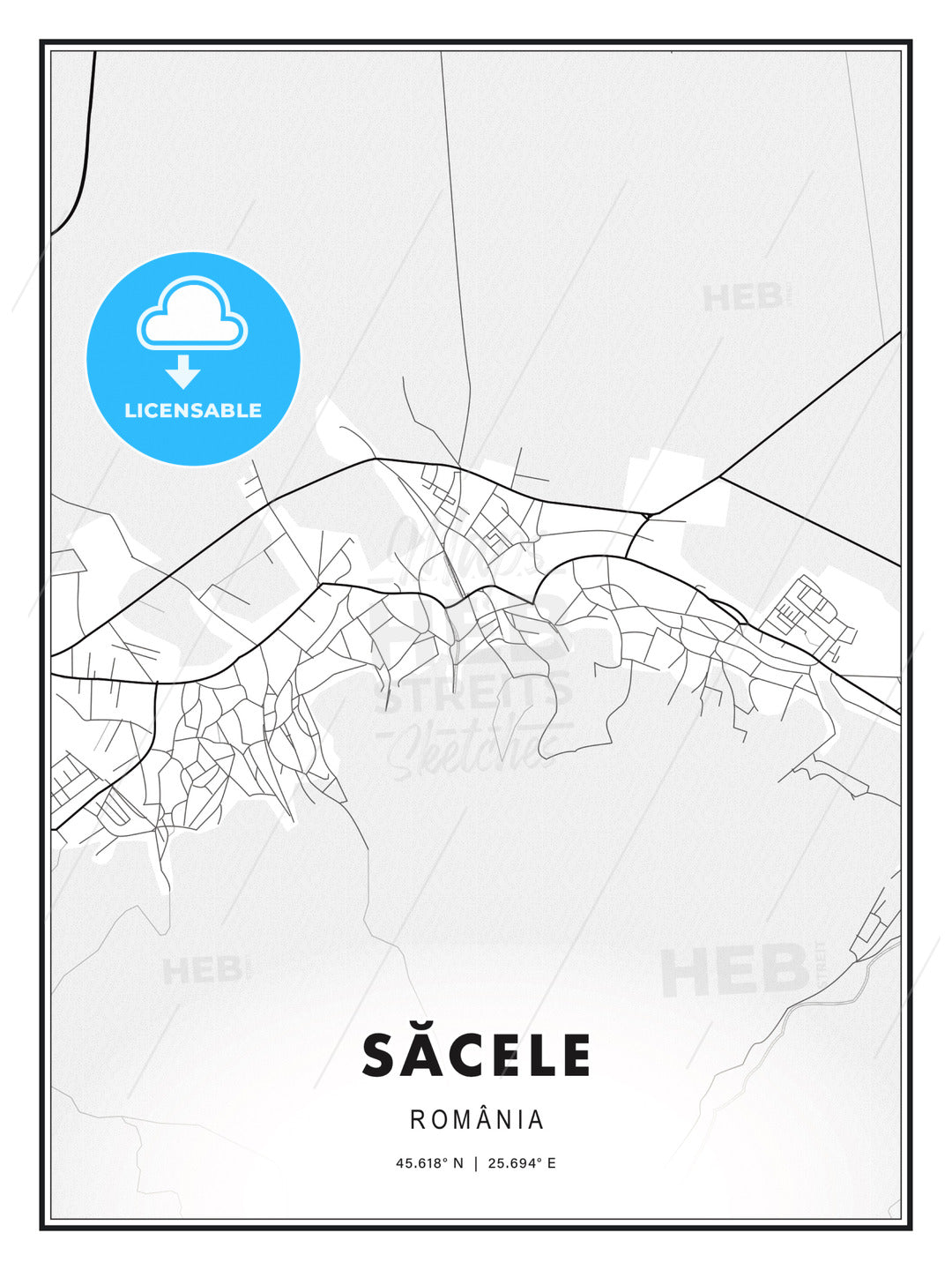 Săcele, Romania, Modern Print Template in Various Formats - HEBSTREITS Sketches