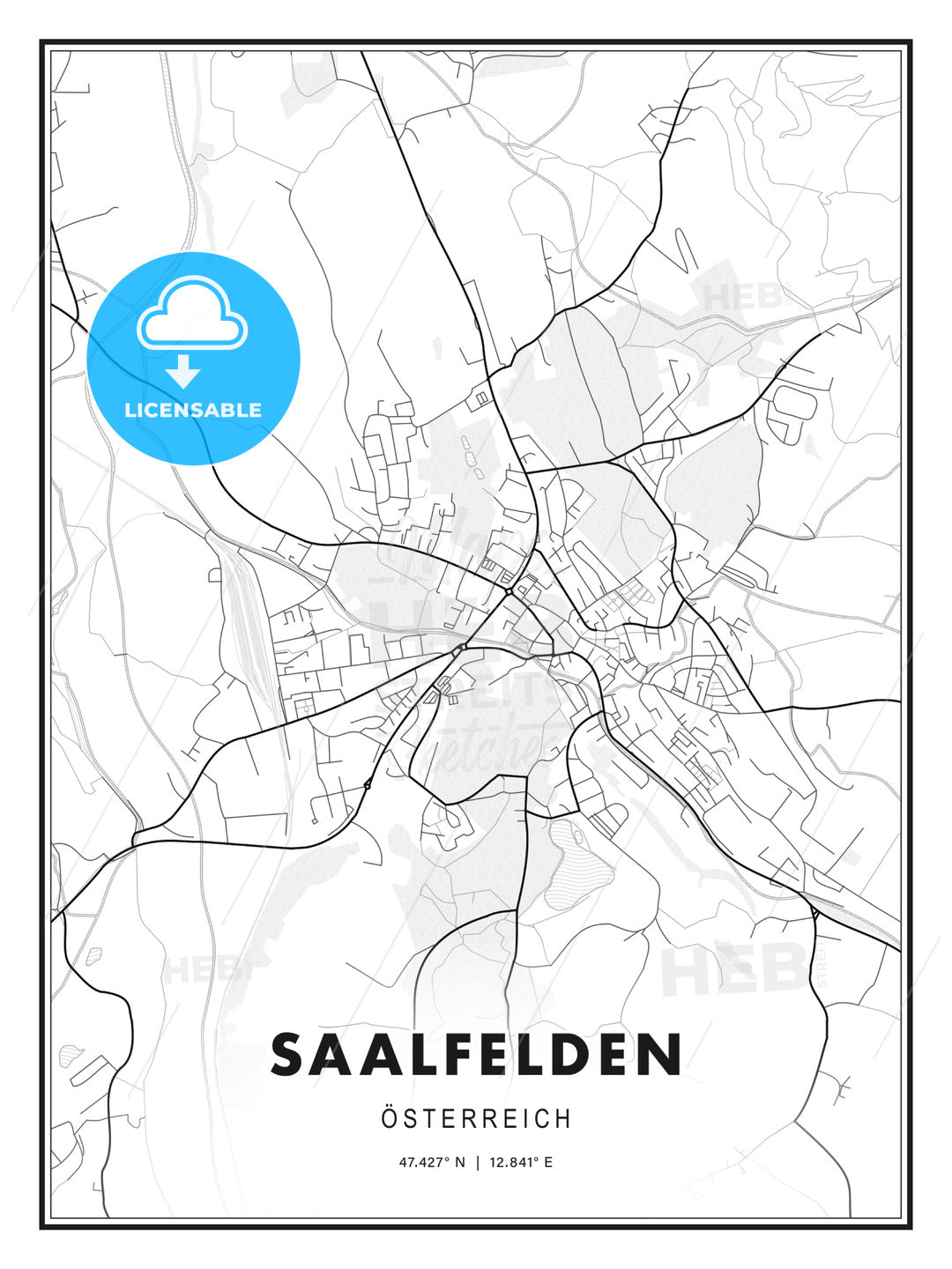 Saalfelden, Austria, Modern Print Template in Various Formats - HEBSTREITS Sketches