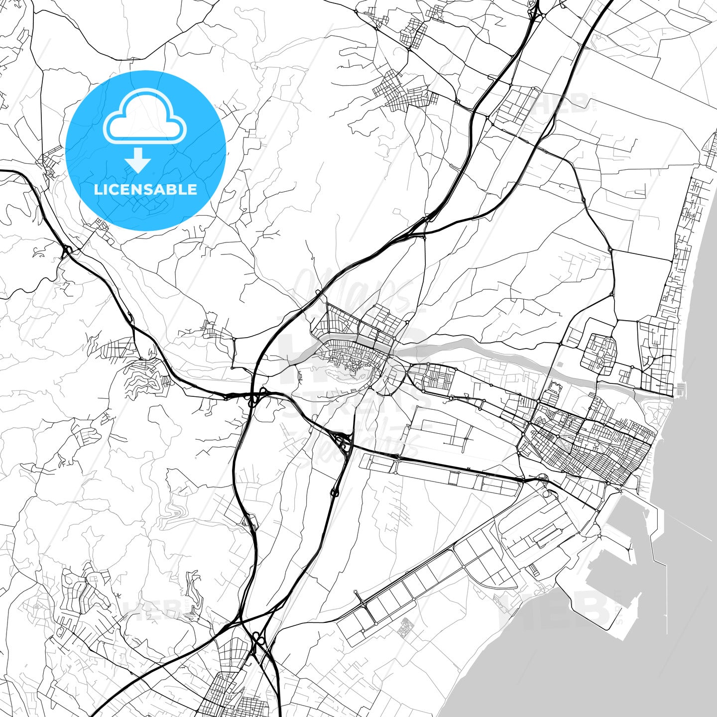 Sagunto, Valencia, Spain - downtown map, light