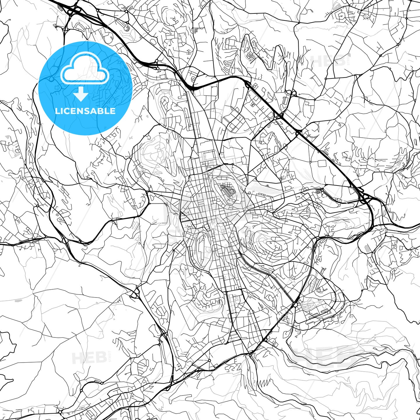 Saint-Étienne, Loire, downtown map, light