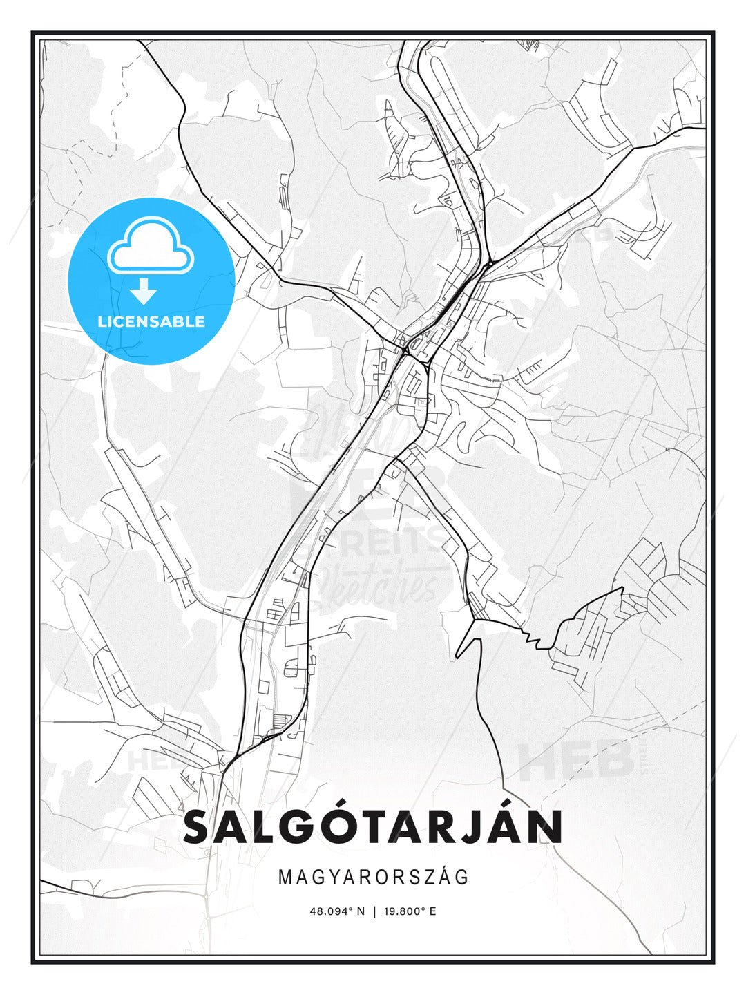 Salgótarján, Hungary, Modern Print Template in Various Formats - HEBSTREITS Sketches
