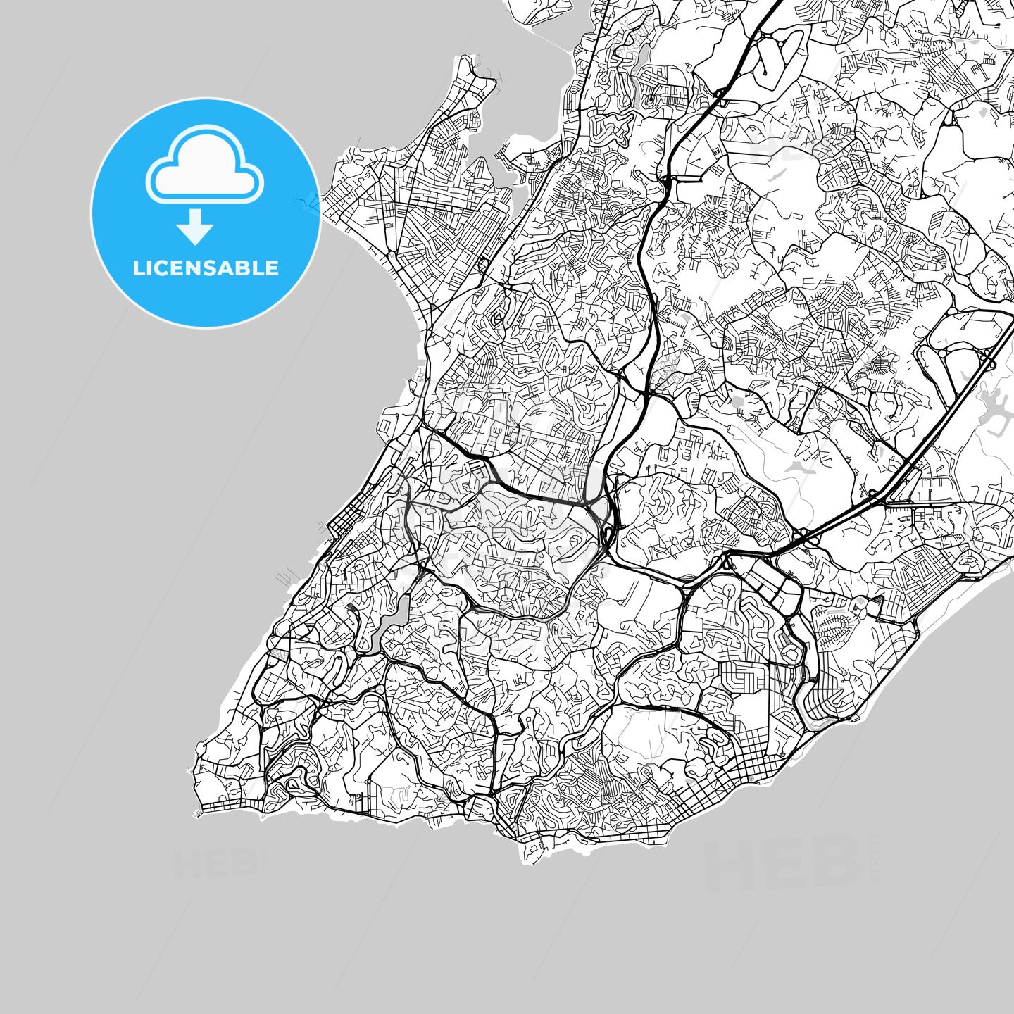 Salvador, Bahia, downtown map, light