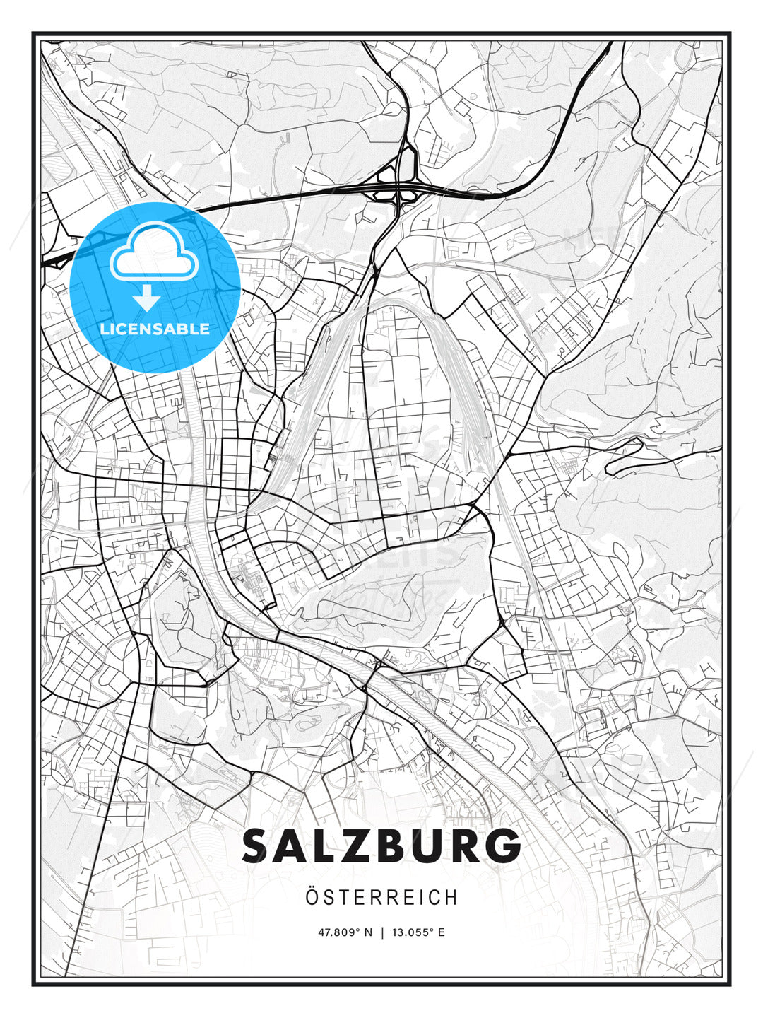 Salzburg, Austria, Modern Print Template in Various Formats - HEBSTREITS Sketches