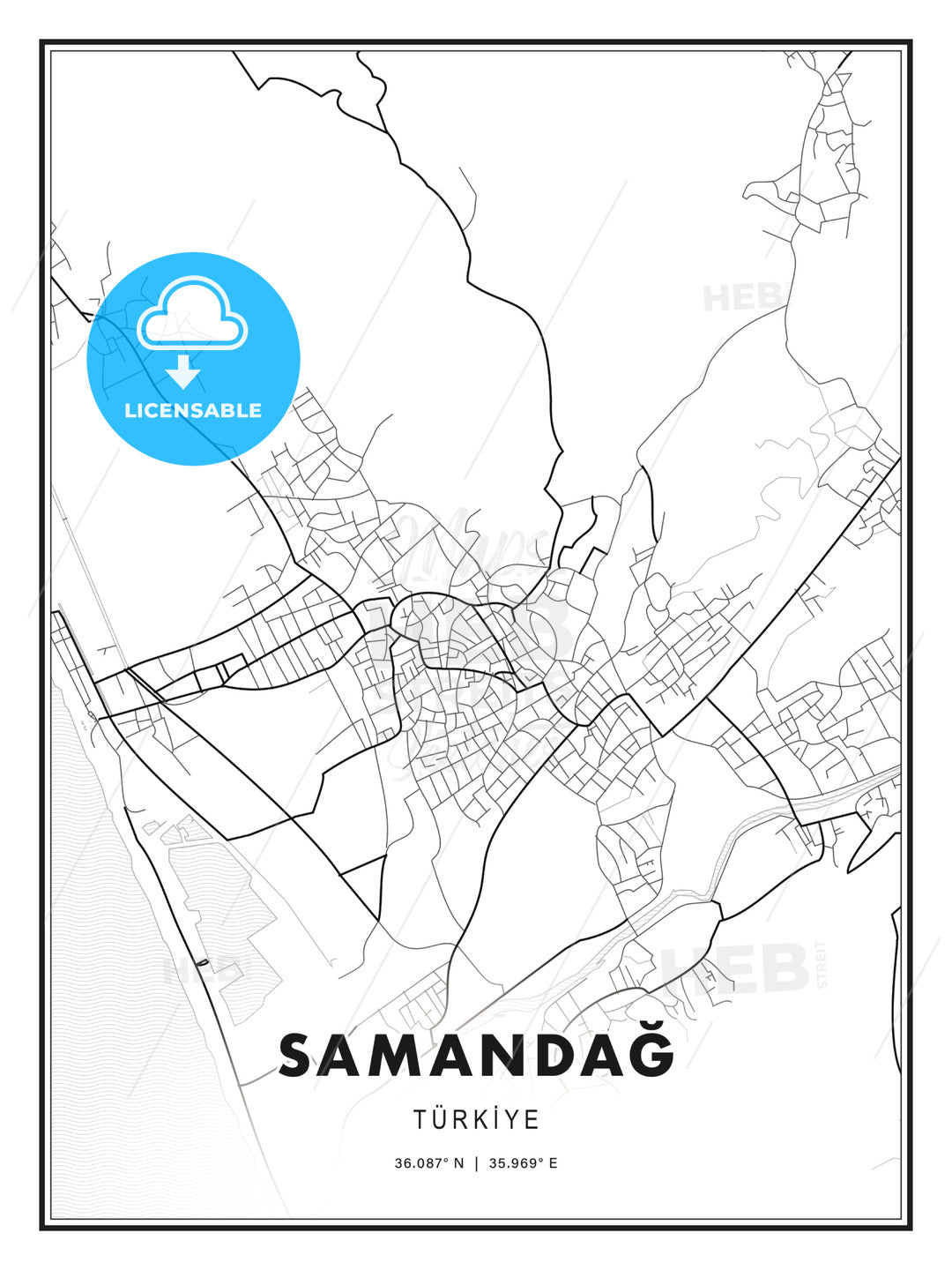 Samandağ, Turkey, Modern Print Template in Various Formats - HEBSTREITS Sketches
