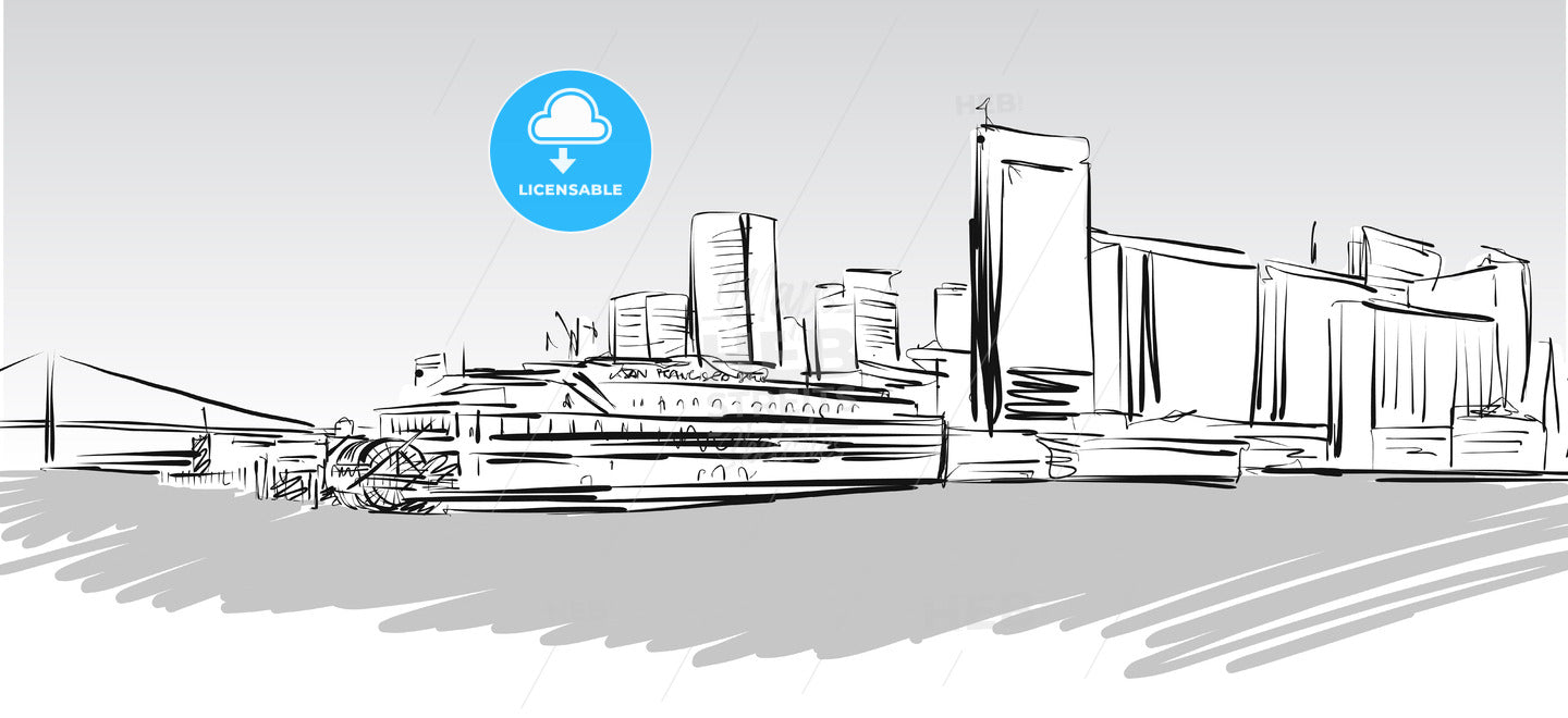 San Francisco Downtown greyscale Sketch – instant download