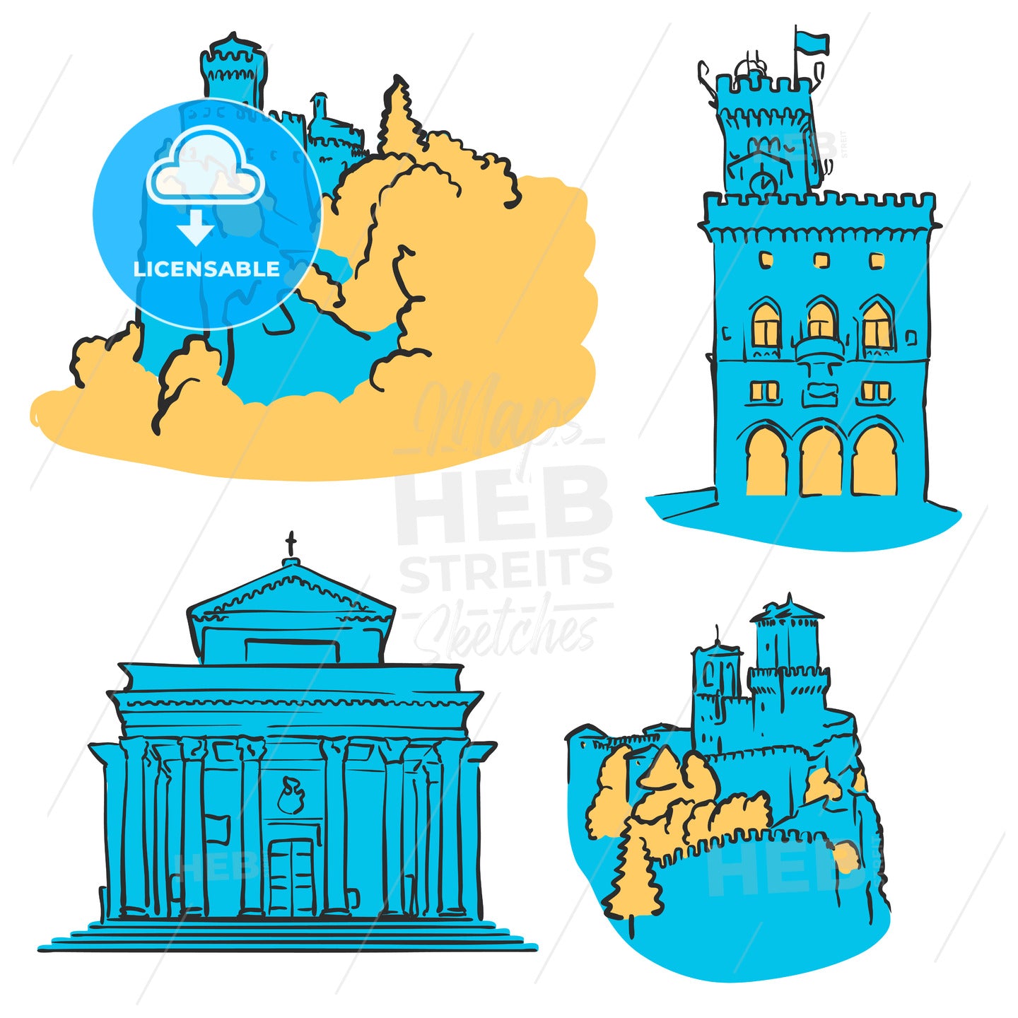 San Marino Colored Landmarks – instant download