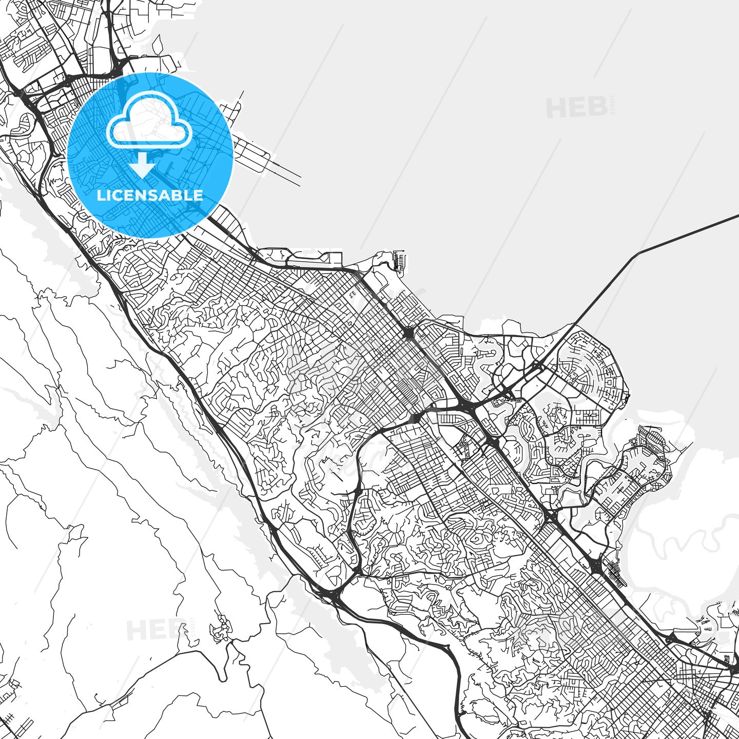 San Mateo, California - Area Map - Light