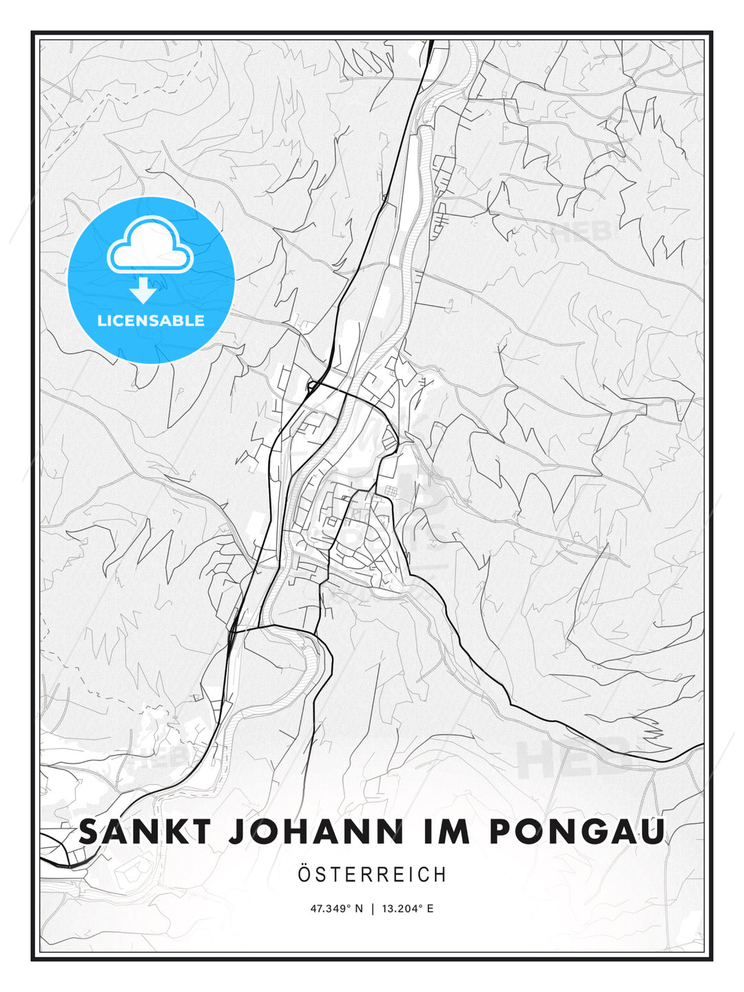 Sankt Johann im Pongau, Austria, Modern Print Template in Various Formats - HEBSTREITS Sketches