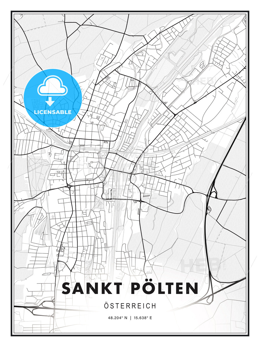 Sankt Pölten, Austria, Modern Print Template in Various Formats - HEBSTREITS Sketches