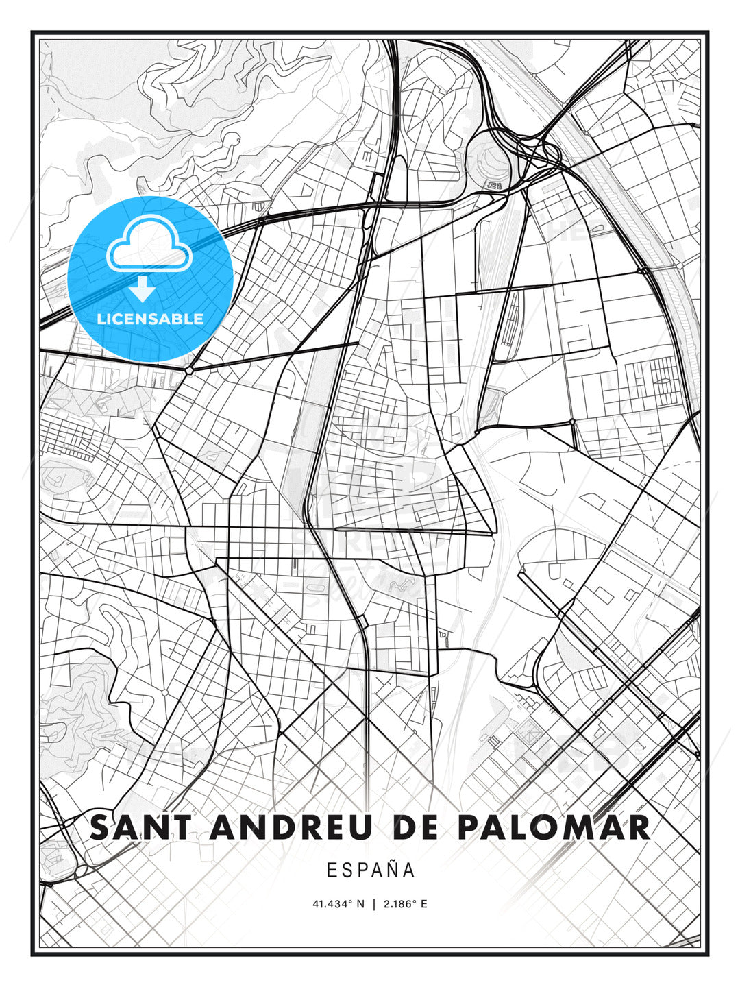 Sant Andreu de Palomar, Spain, Modern Print Template in Various Formats - HEBSTREITS Sketches