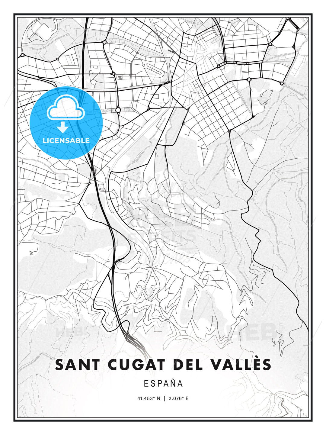 Sant Cugat del Vallès, Spain, Modern Print Template in Various Formats - HEBSTREITS Sketches