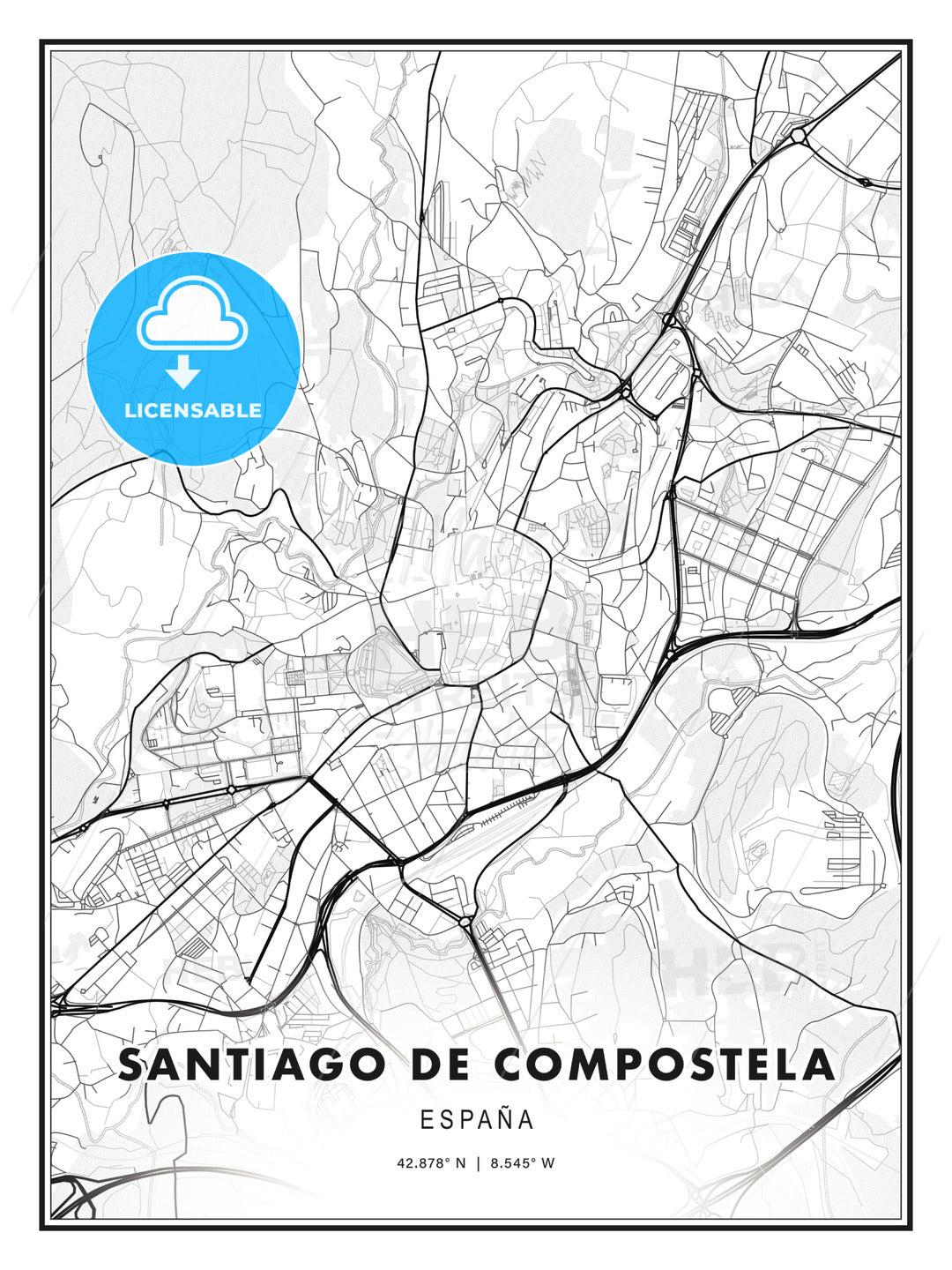 Santiago de Compostela, Spain, Modern Print Template in Various Formats - HEBSTREITS Sketches