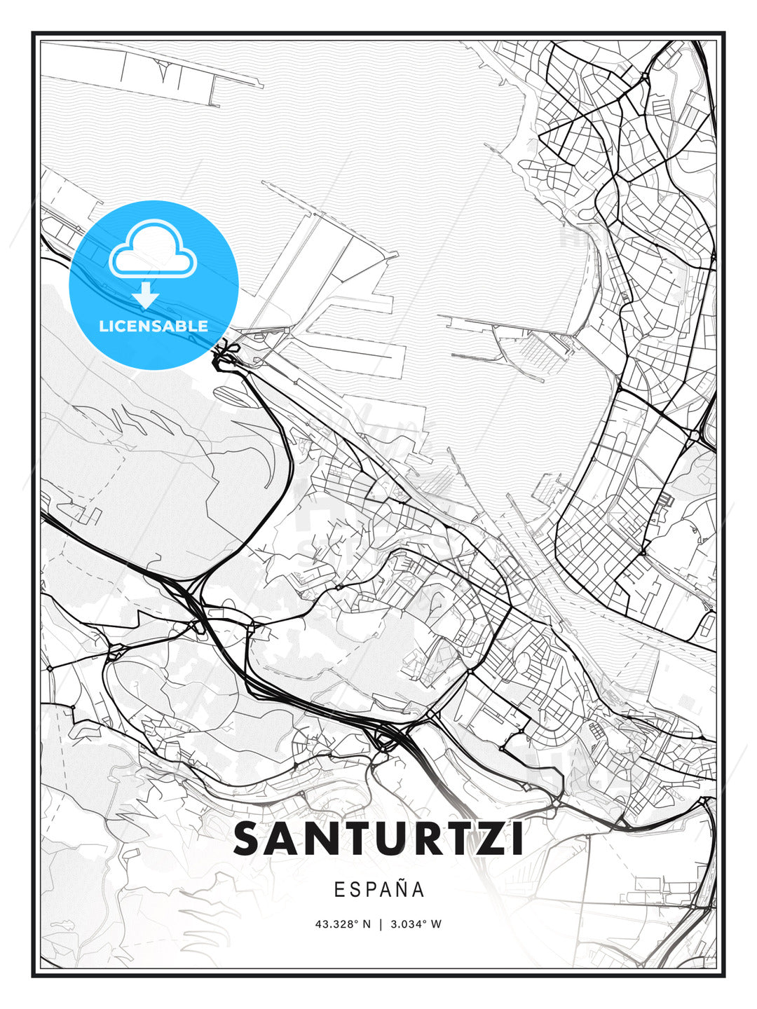 Santurtzi, Spain, Modern Print Template in Various Formats - HEBSTREITS Sketches
