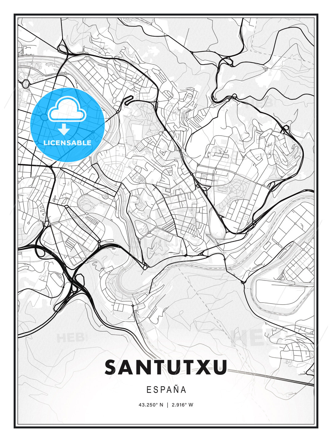 Santutxu, Spain, Modern Print Template in Various Formats - HEBSTREITS Sketches