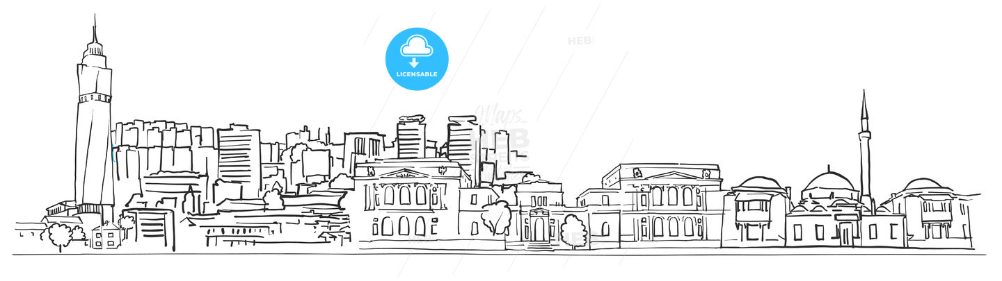 Sarajevo Bosnia and Herzegovina Panorama Sketch – instant download