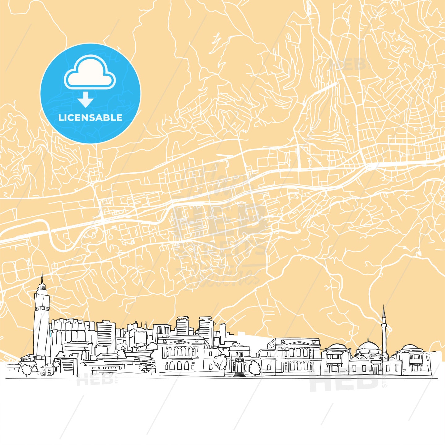 Sarajevo Bosnia and Herzegovina Skyline Map