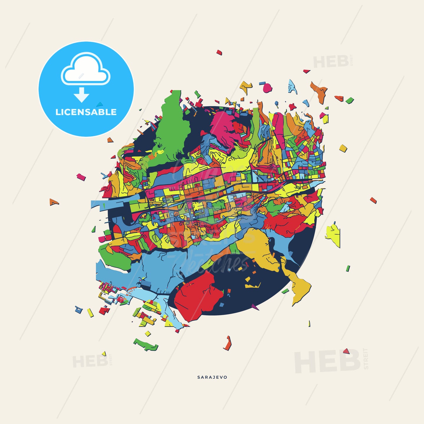 Sarajevo Bosnia and Herzegovina colorful confetti map