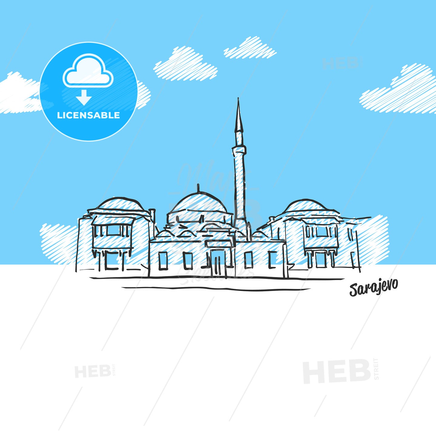 Sarajevo famous landmark sketch – instant download