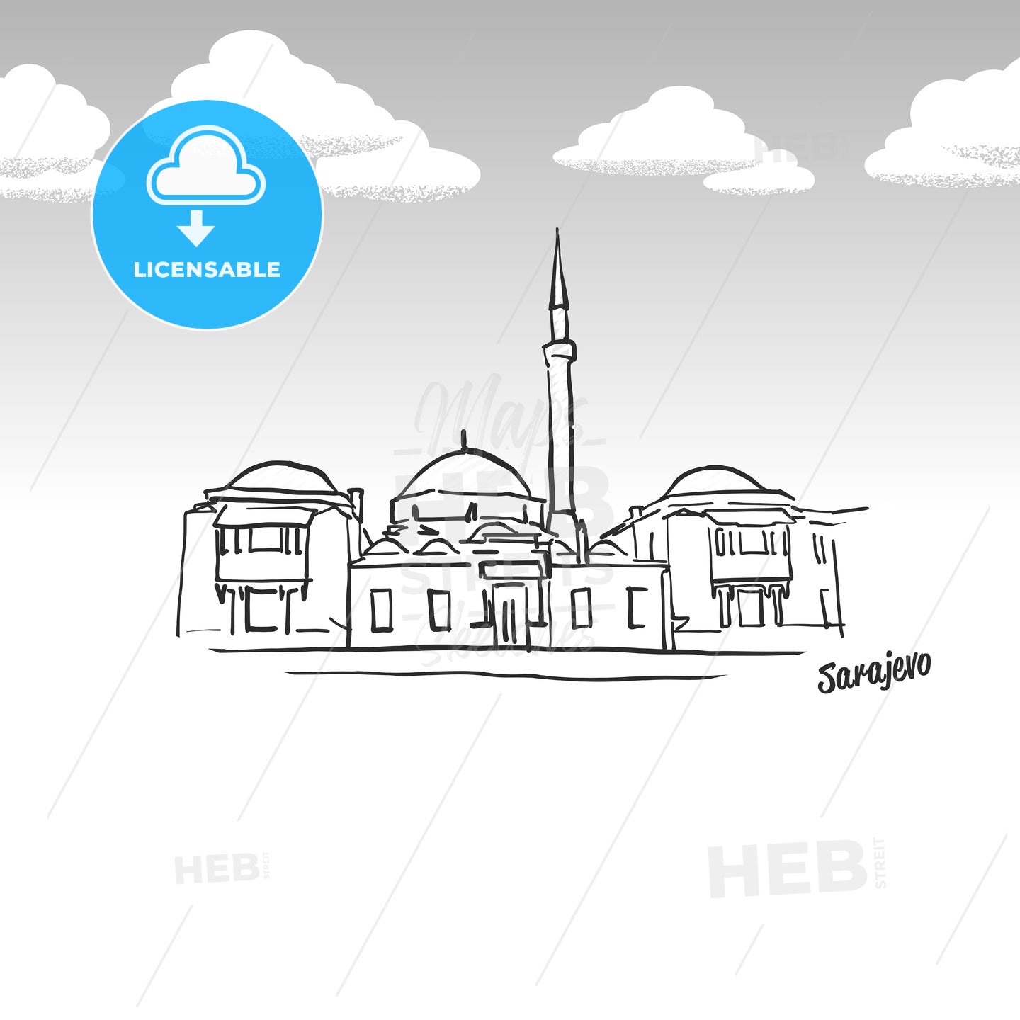 Sarajevo famous landmark sketch – instant download