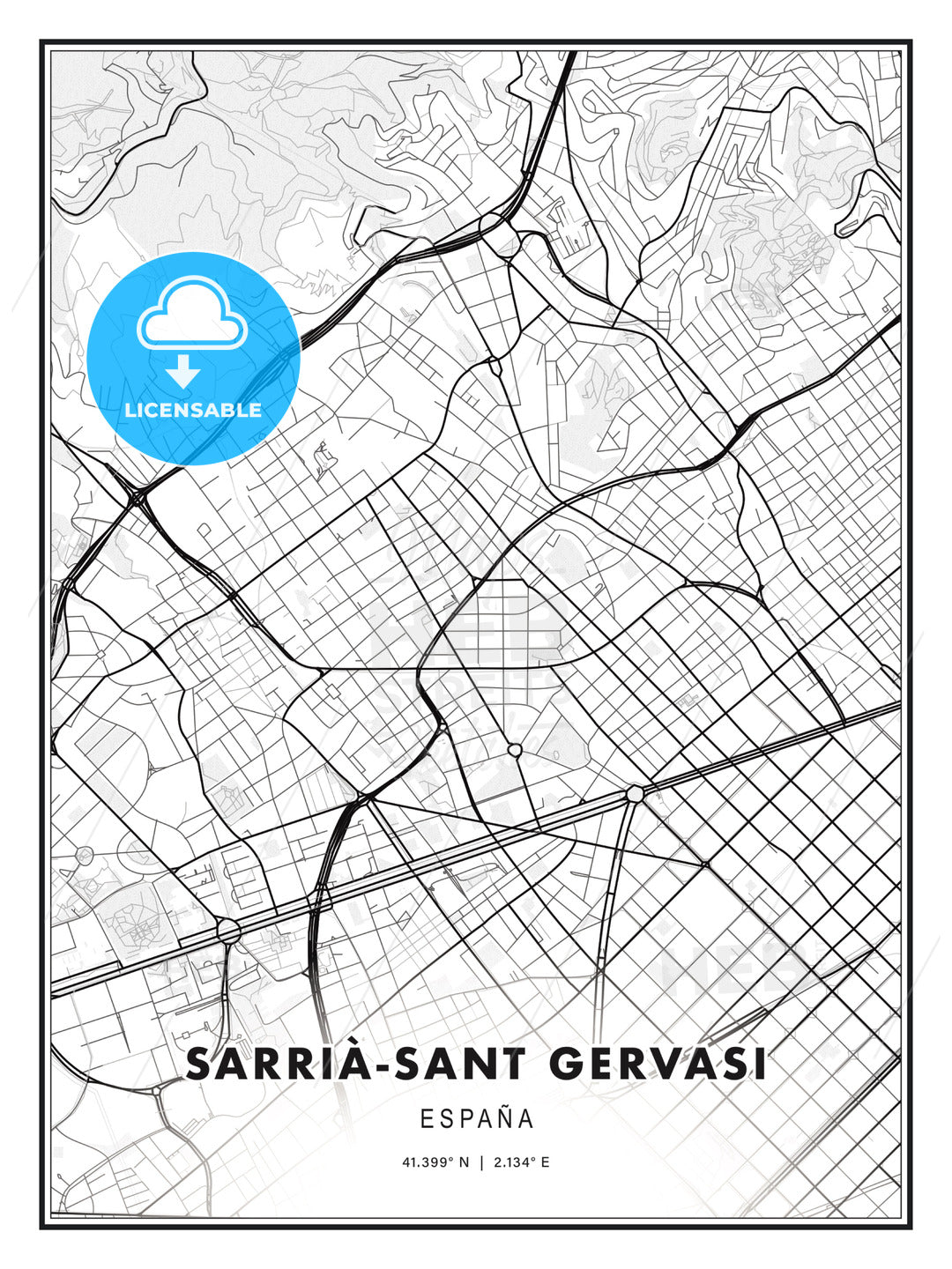 Sarrià-Sant Gervasi, Spain, Modern Print Template in Various Formats - HEBSTREITS Sketches