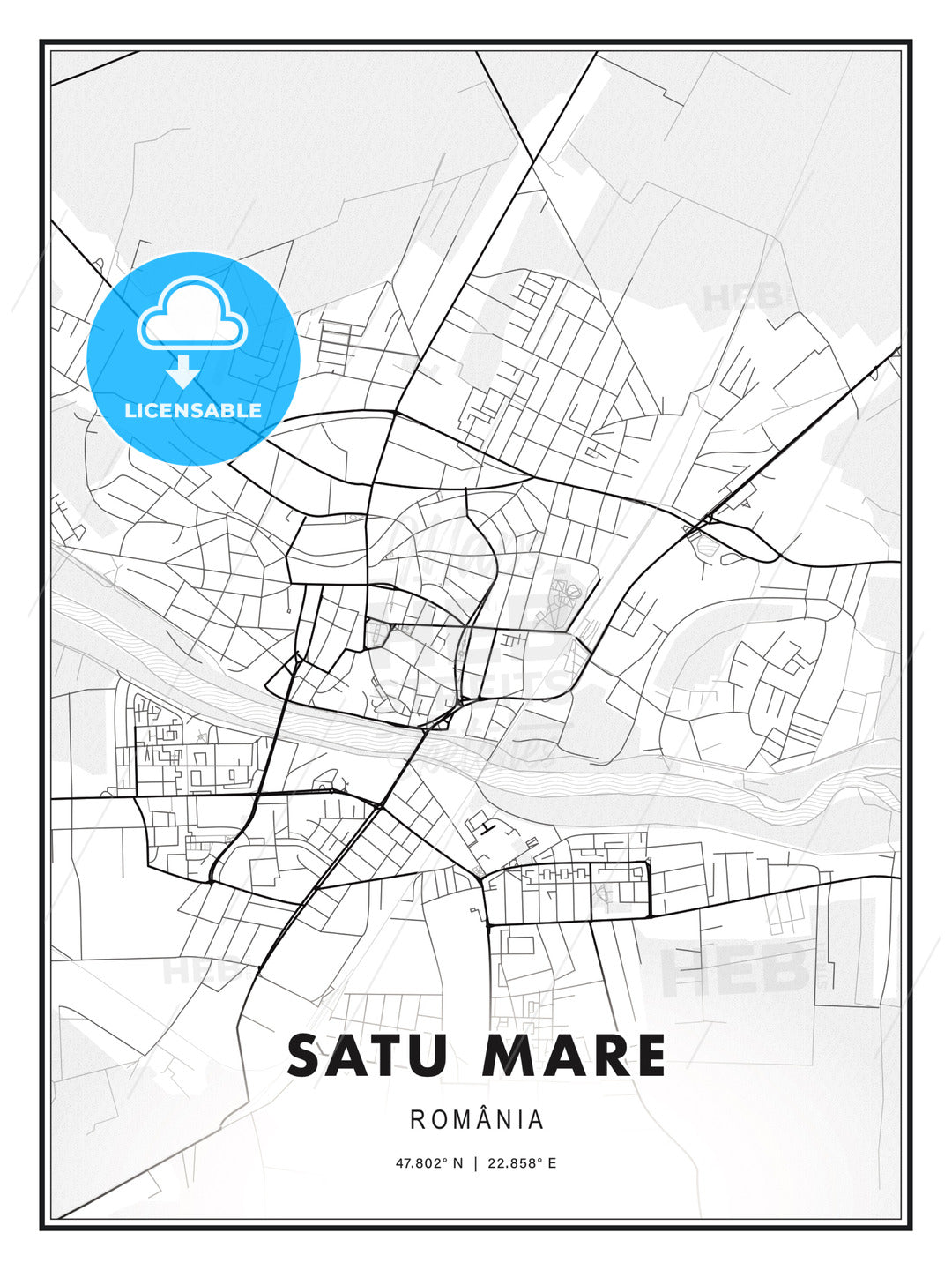 Satu Mare, Romania, Modern Print Template in Various Formats - HEBSTREITS Sketches