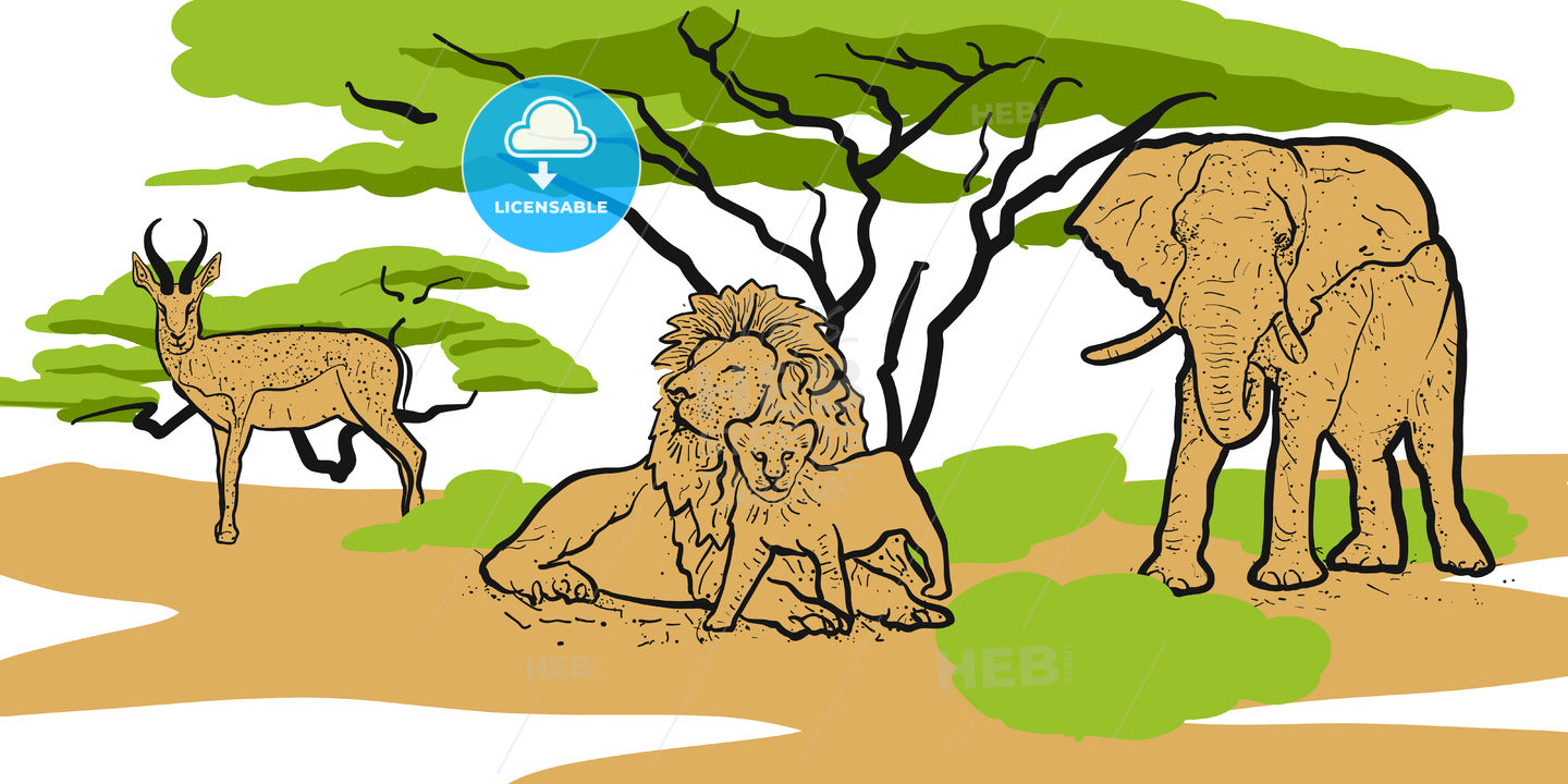 Savannah Animals Sketched Print Design – instant download