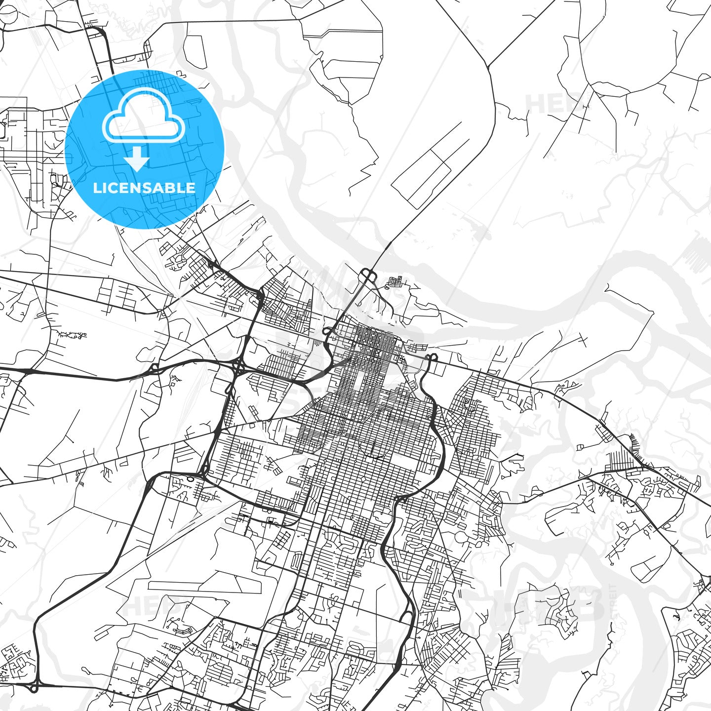 Savannah, Georgia - Area Map - Light