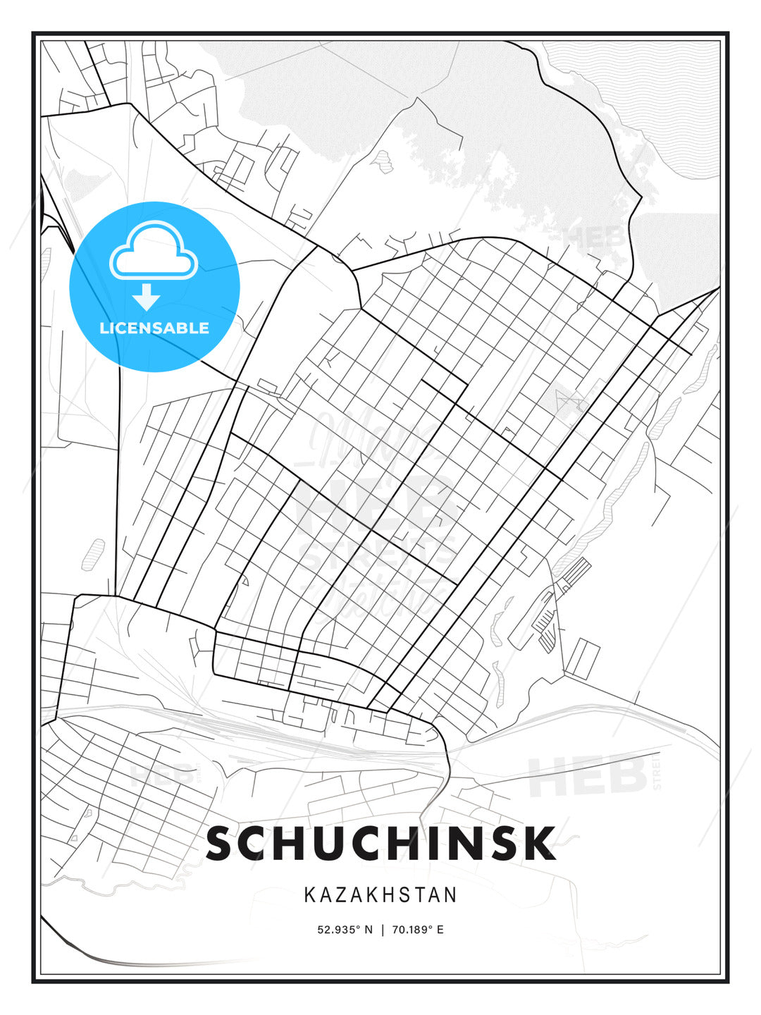 Schuchinsk, Kazakhstan, Modern Print Template in Various Formats - HEBSTREITS Sketches