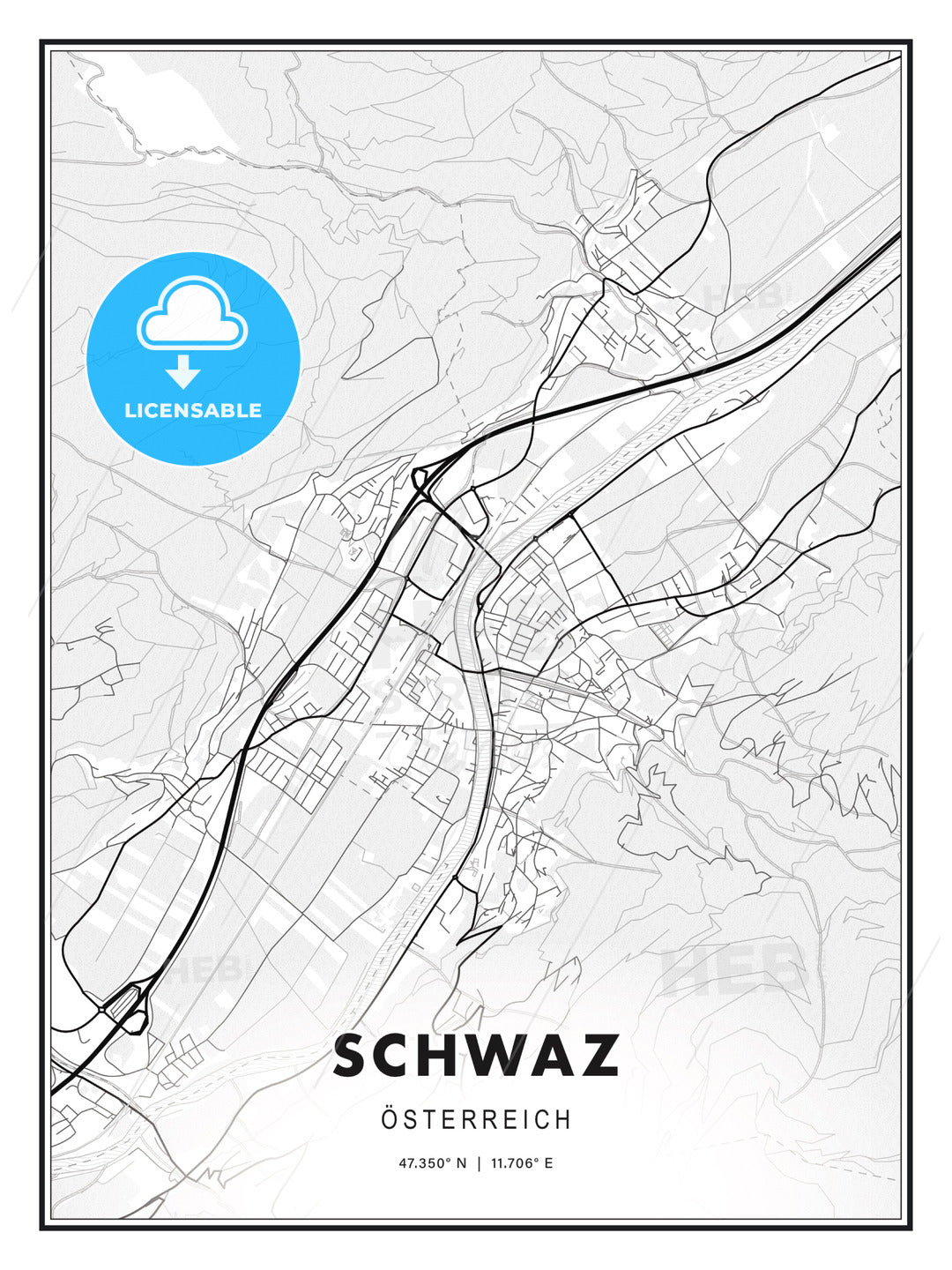 Schwaz, Austria, Modern Print Template in Various Formats - HEBSTREITS Sketches