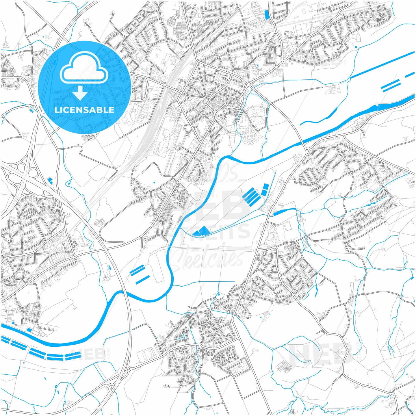 Schwerte, North Rhine-Westphalia, Germany, city map with high quality roads.