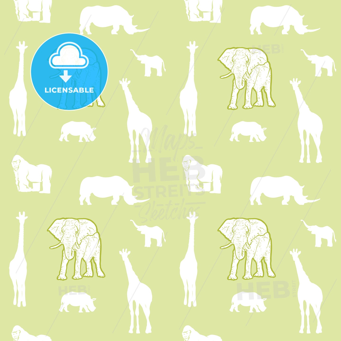 Seamless light green safari animals – instant download
