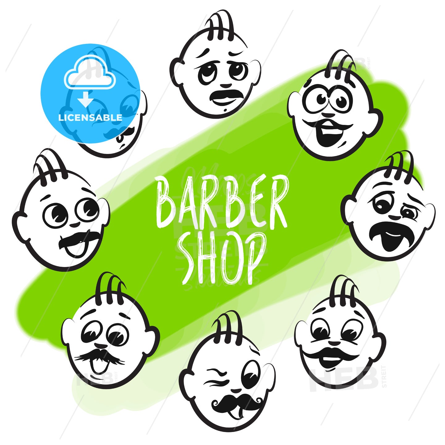 Set of barber shop faces – instant download