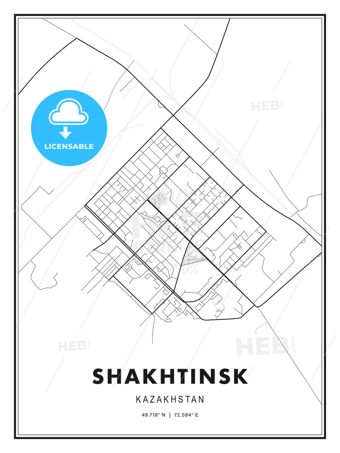 Shakhtinsk, Kazakhstan, Modern Print Template in Various Formats - HEBSTREITS Sketches