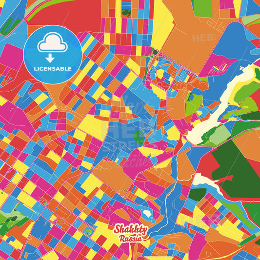 Shakhty, Russia Crazy Colorful Street Map Poster Template - HEBSTREITS Sketches