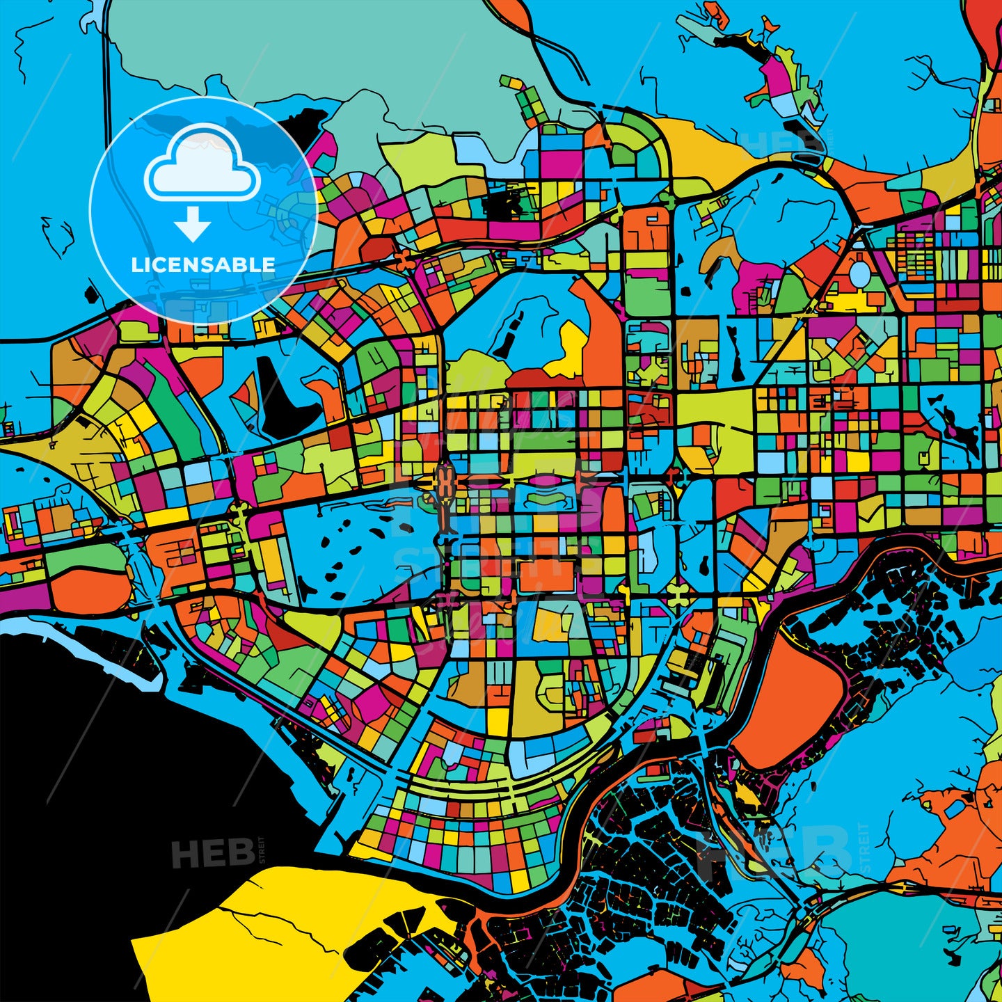 Shenzen Colorful Vector Map on Black