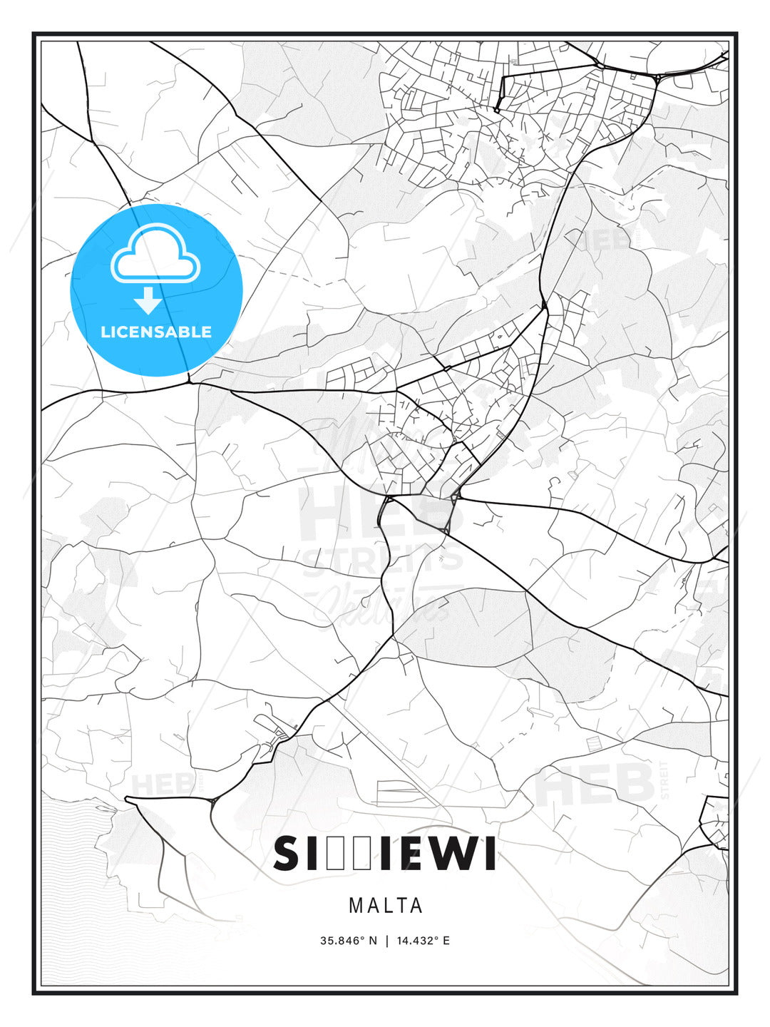 Siġġiewi, Malta, Modern Print Template in Various Formats - HEBSTREITS Sketches