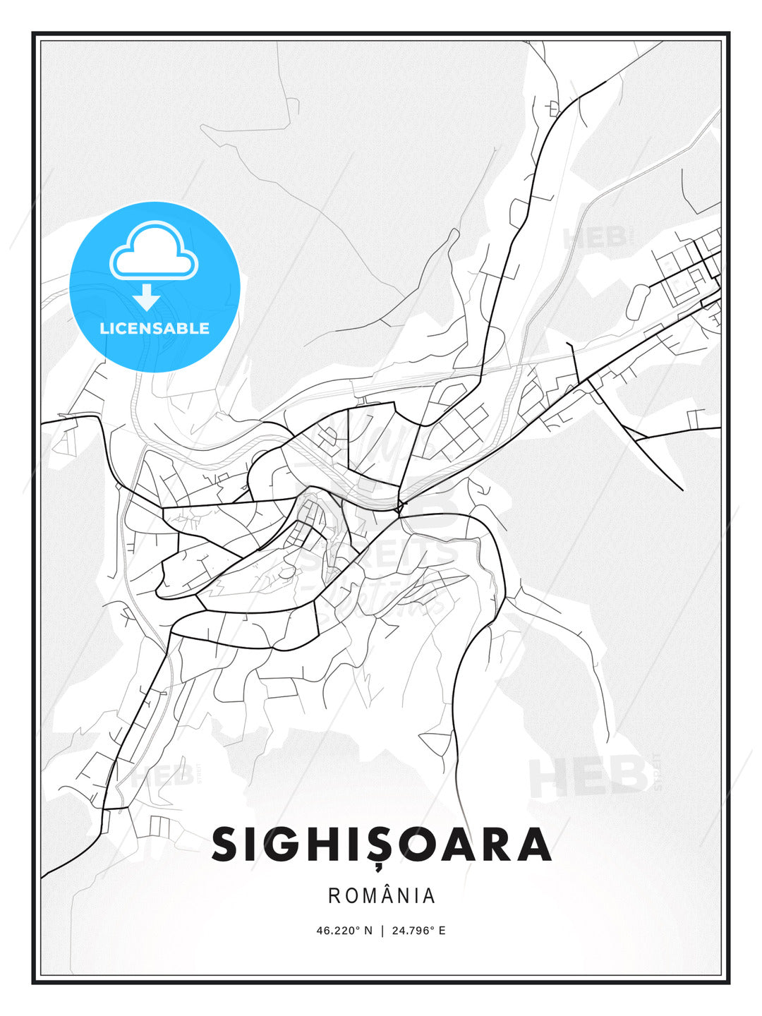 Sighișoara, Romania, Modern Print Template in Various Formats - HEBSTREITS Sketches