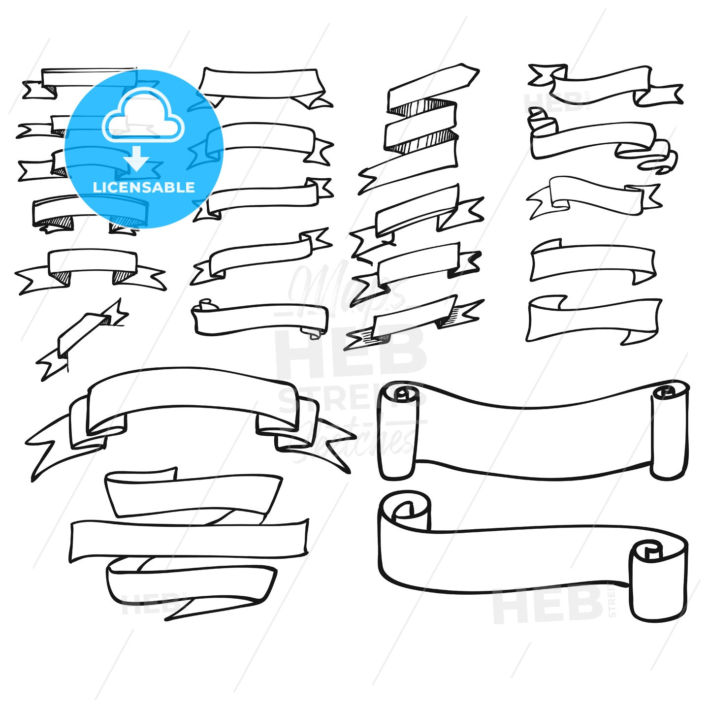 Simple Outline Banner and Ribbon Collection – instant download