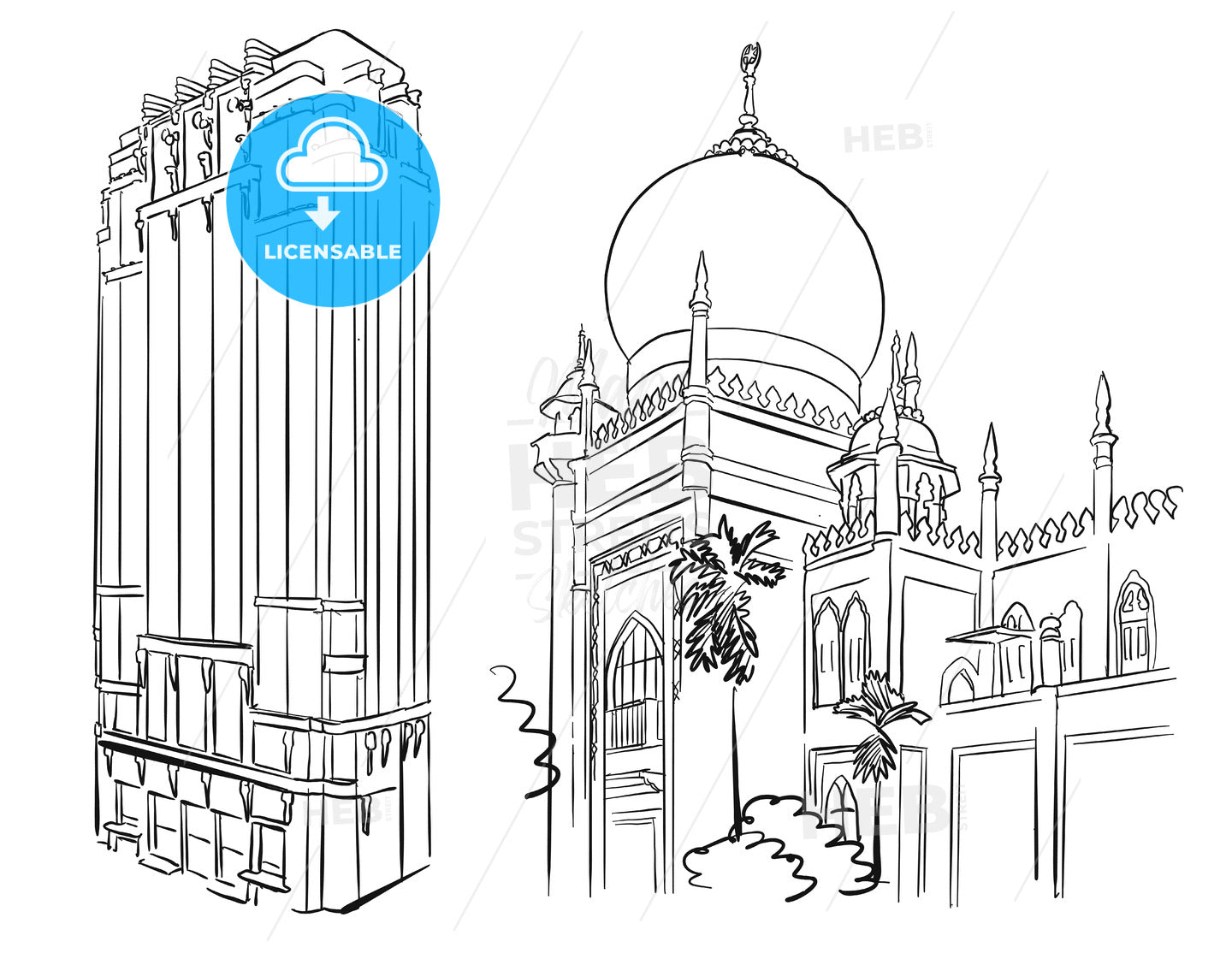 Singapore Famous Mosque and Architecture Landmarks – instant download