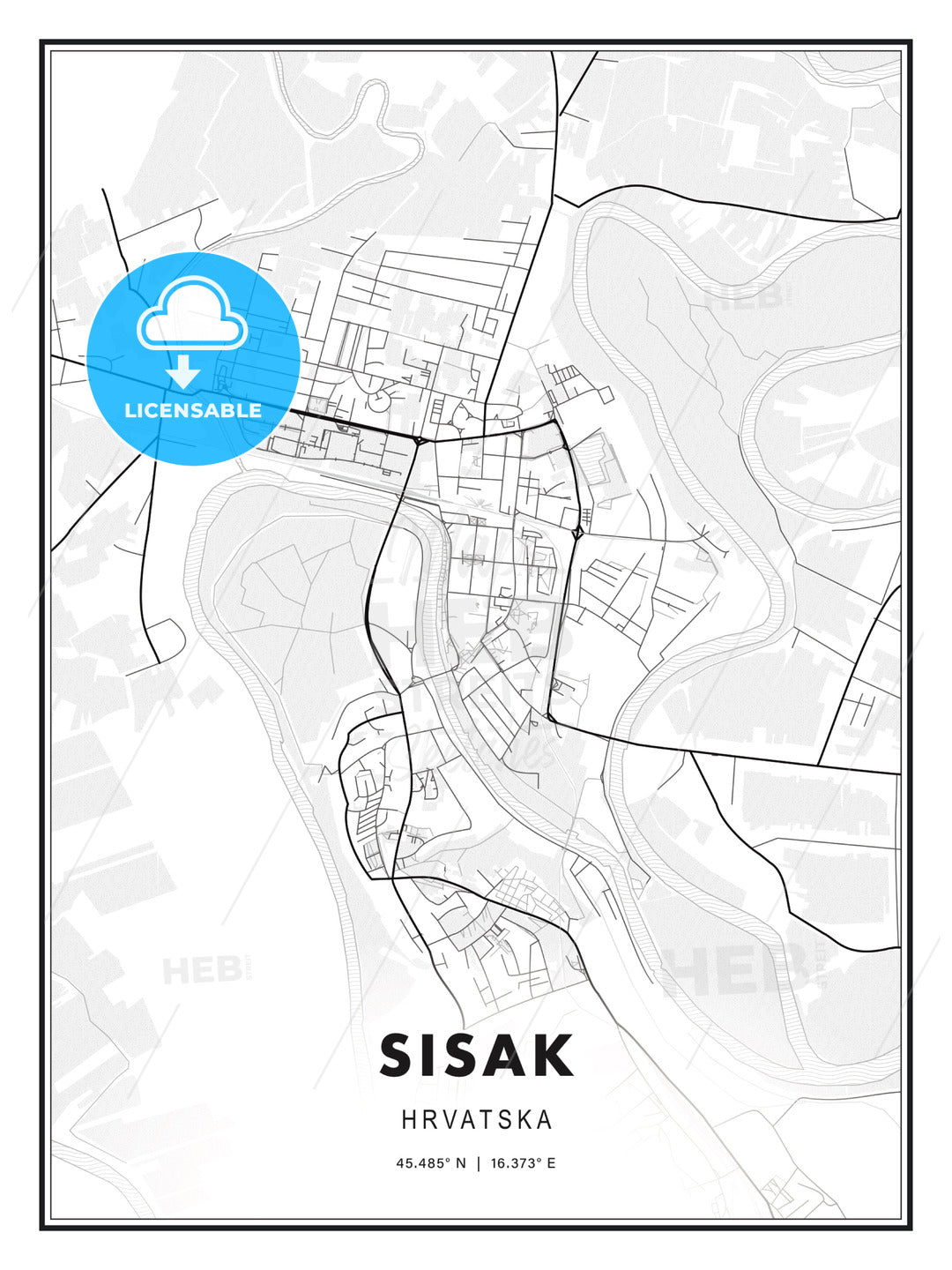 Sisak, Croatia, Modern Print Template in Various Formats - HEBSTREITS Sketches