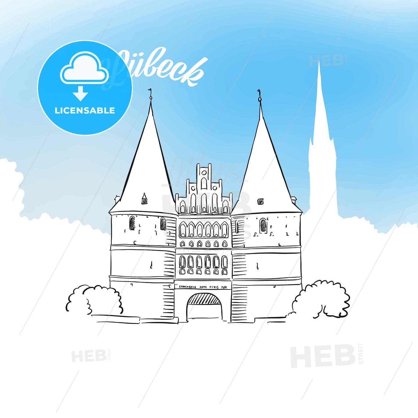 Sketch of Holstentor in Lubeck – instant download