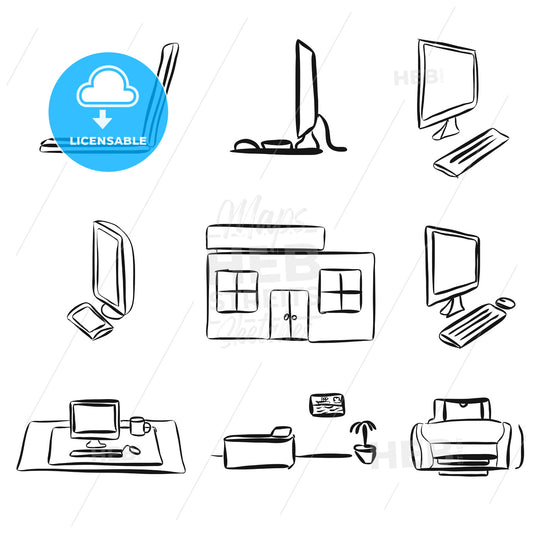 Sketches of Laptops and Desktop PC – instant download