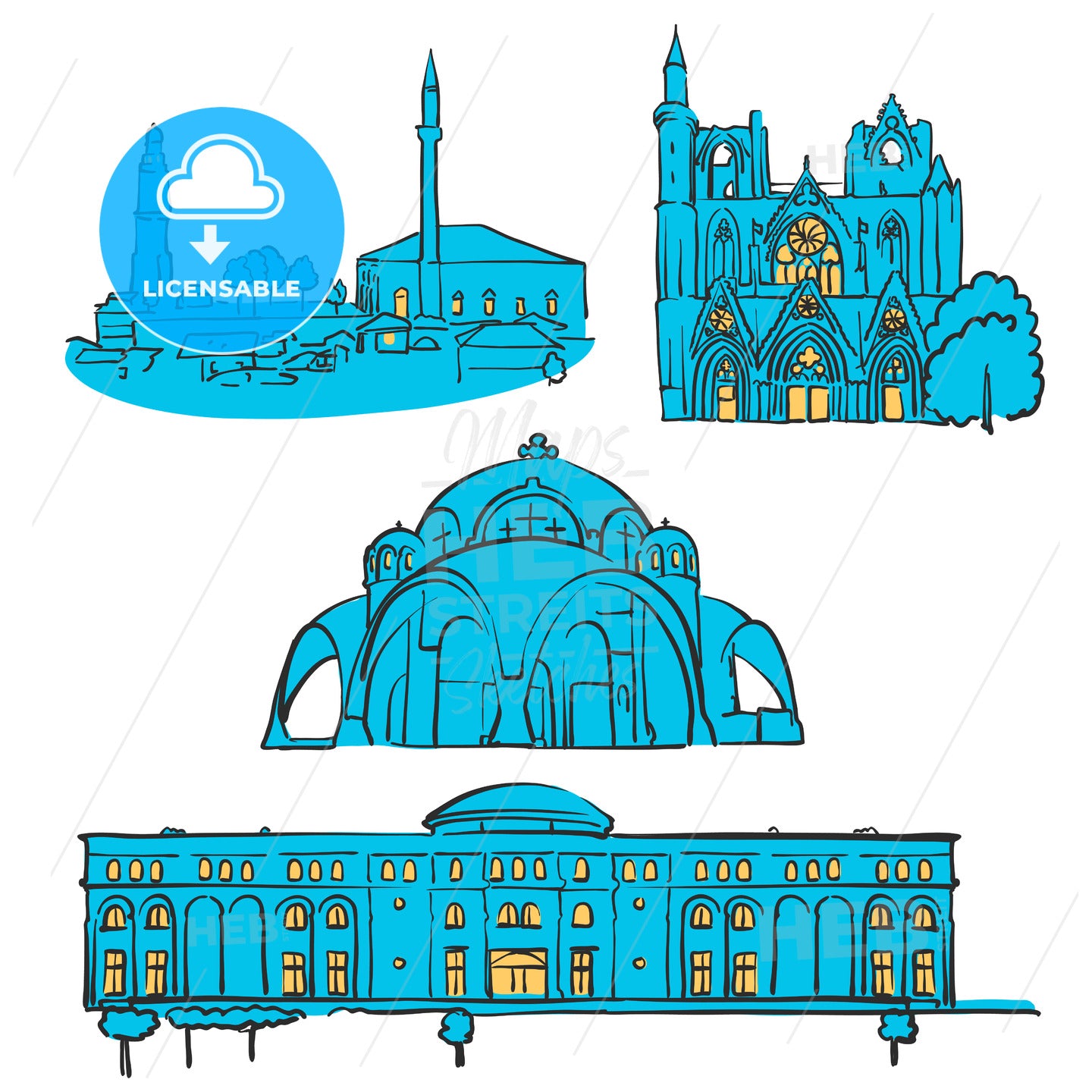 Skopje, Macedonia, Colored Landmarks – instant download