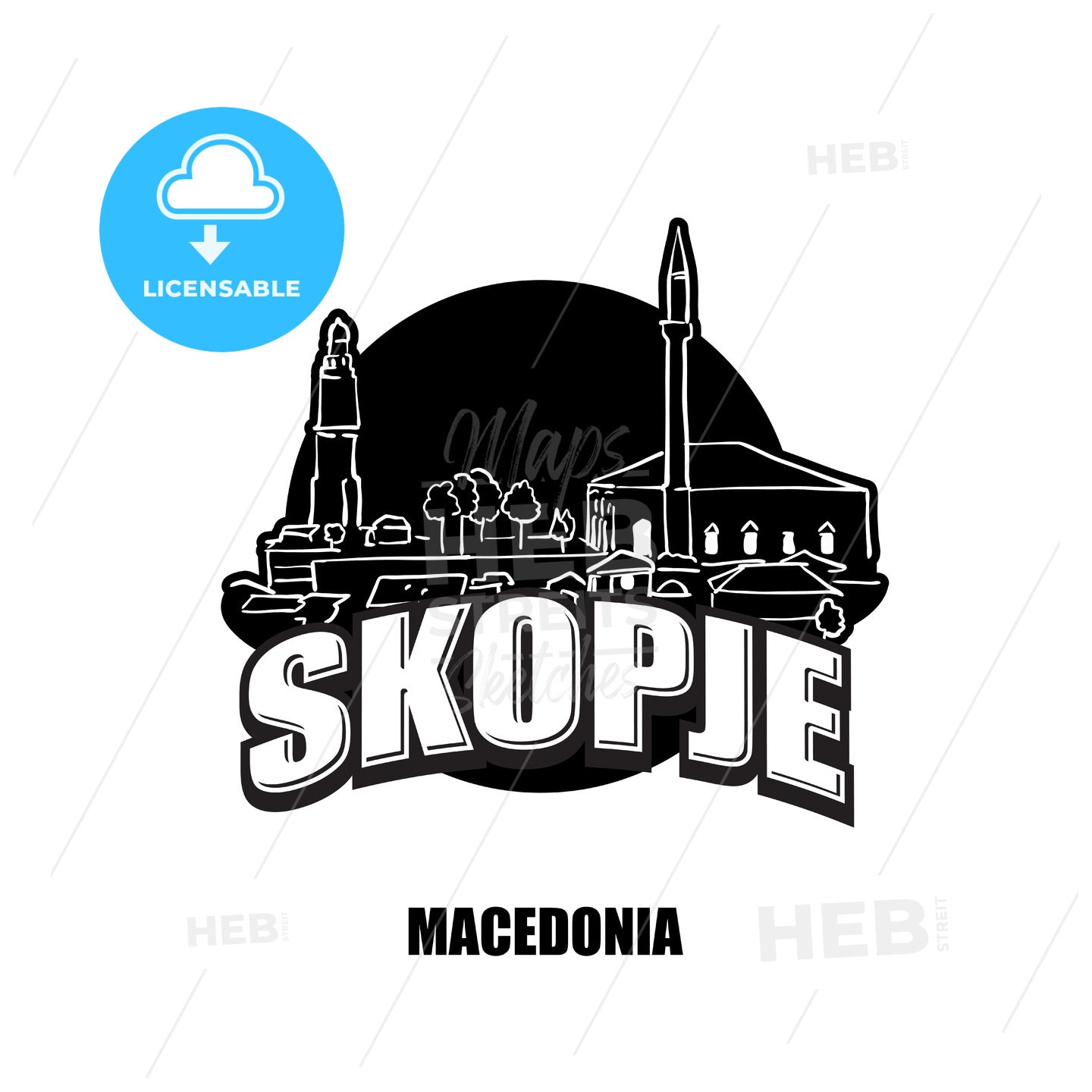 Skopje, Macedonia, black and white logo – instant download