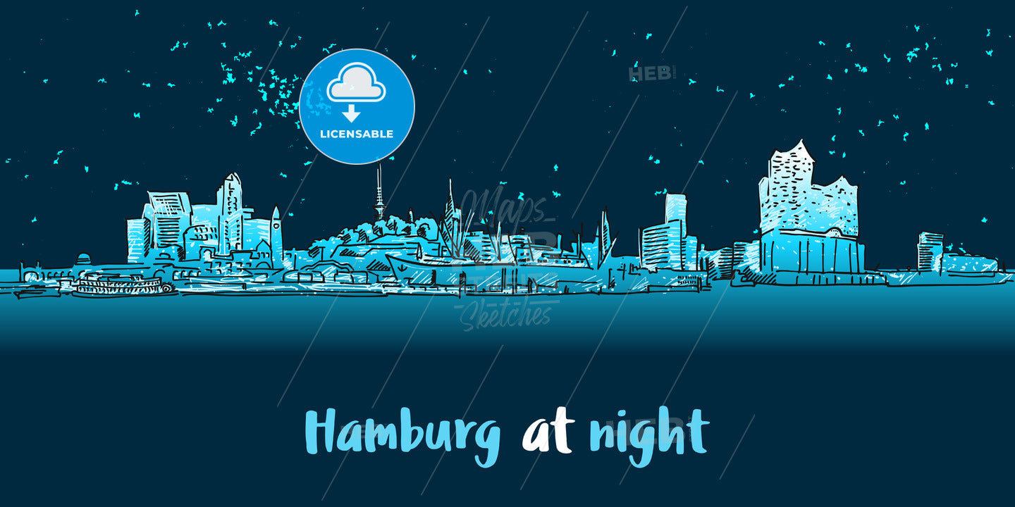 Skylinie Hamburg Port Panorama at night – instant download